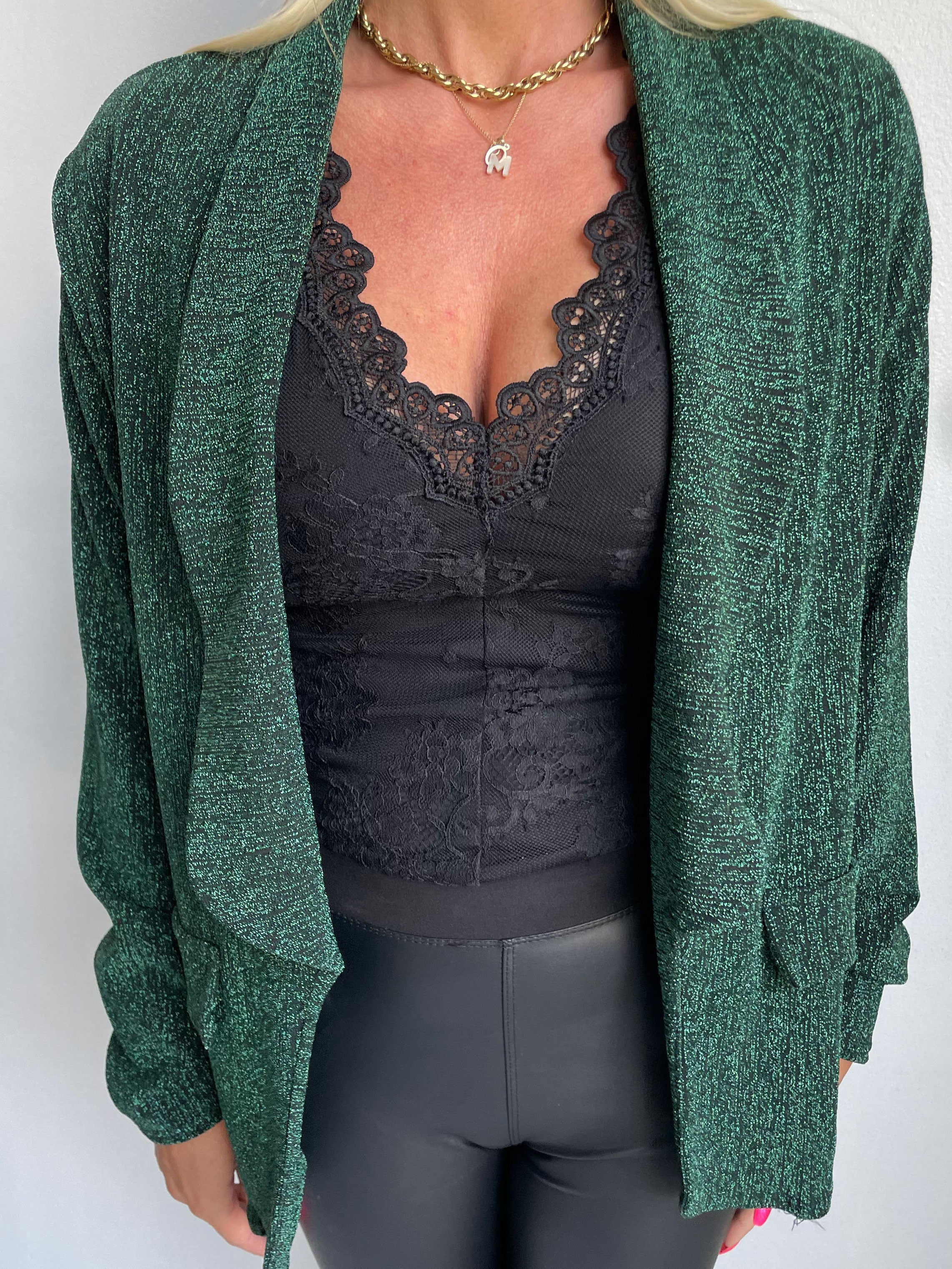 Misa - Lätt kavaj i glimmertyg - Green