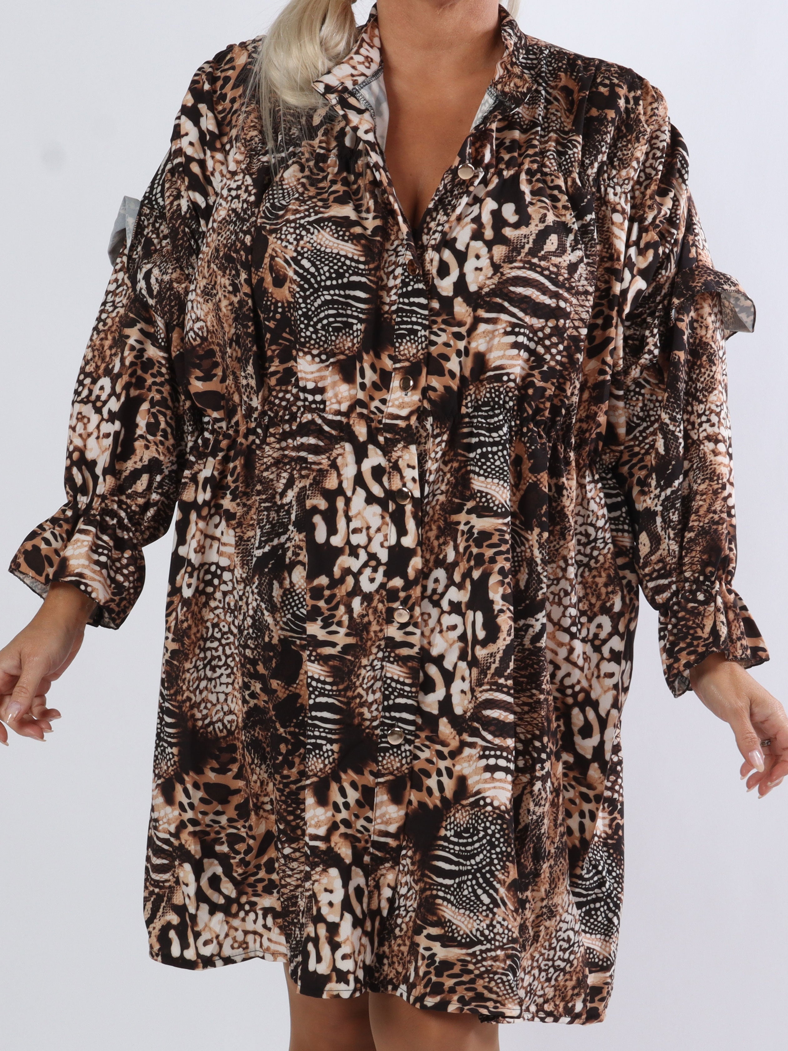 Monica Animal - Tunikaklänning i plus size med djurmönster och volanger