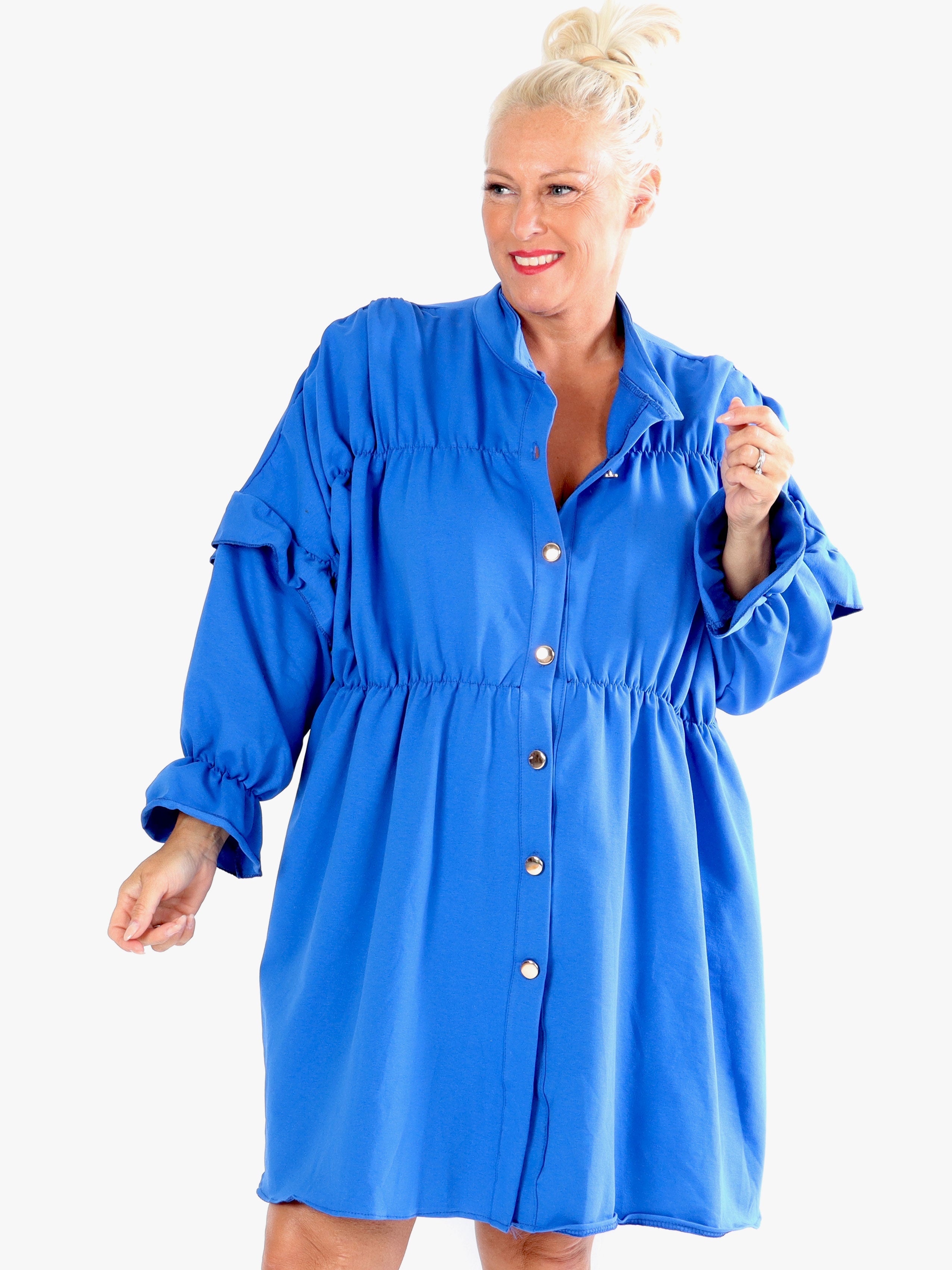 Monica Jersey - Plus size vardaglig joggingklänning med volanger - Light grey