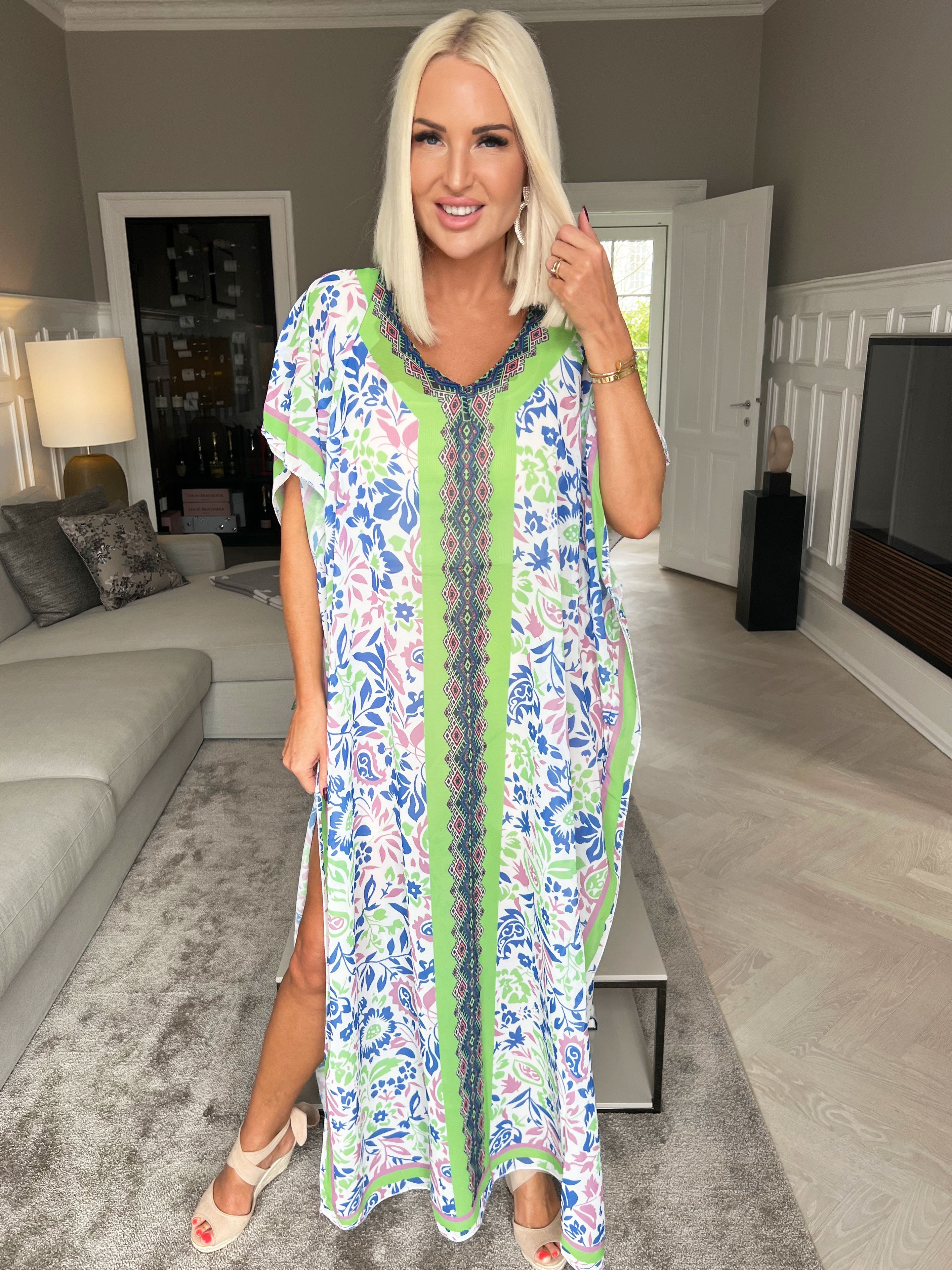 Nadia - Lång multicolour halvgenomskinlig tunika - Green