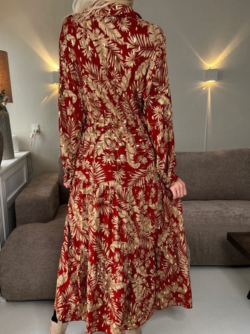 Naia - Lång skjortklänning med mönster och knytband