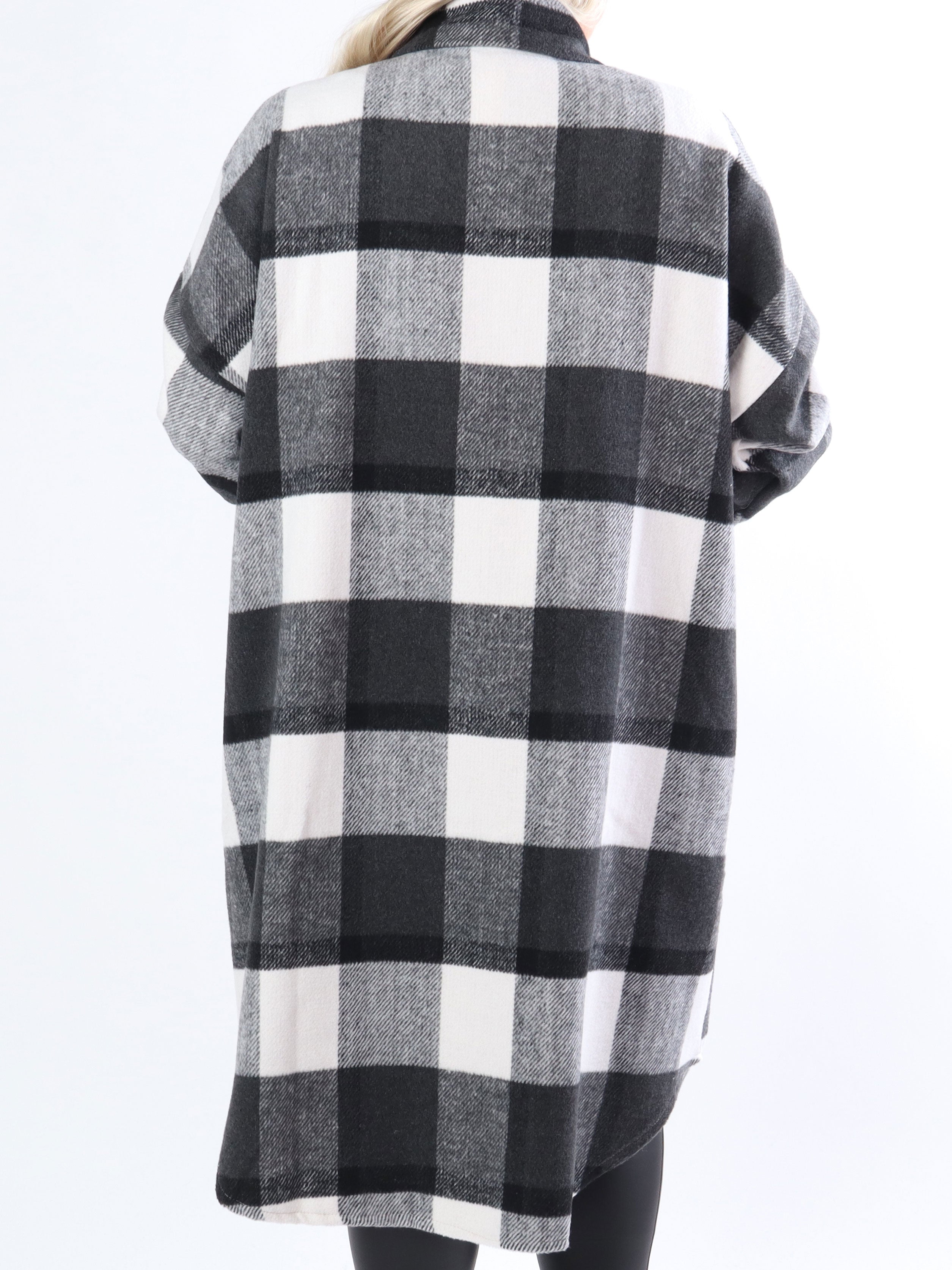 Natalia - Lång rutig plus size jacka med knappar - Green