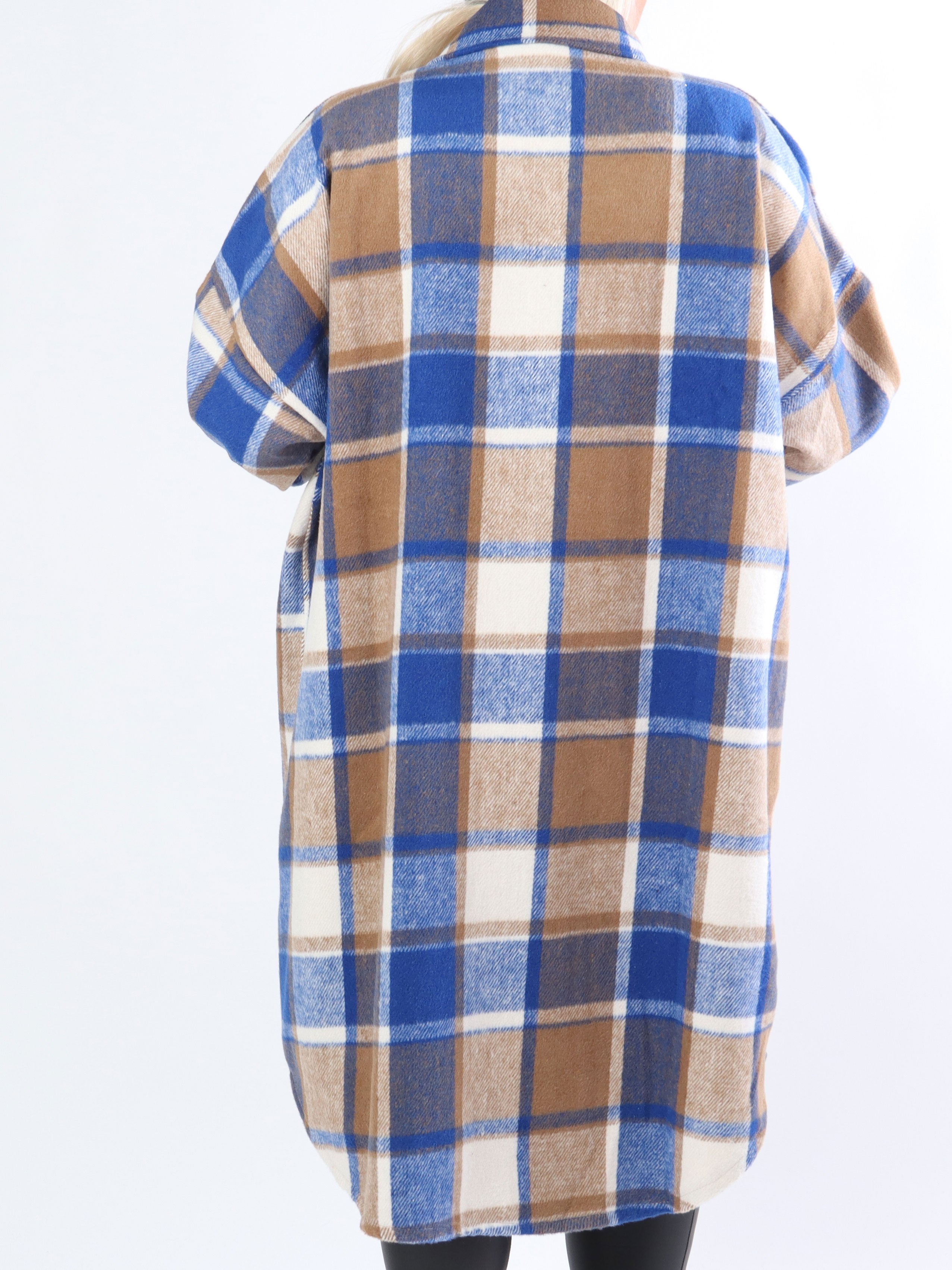 Natalia - Lång rutig plus size jacka med knappar