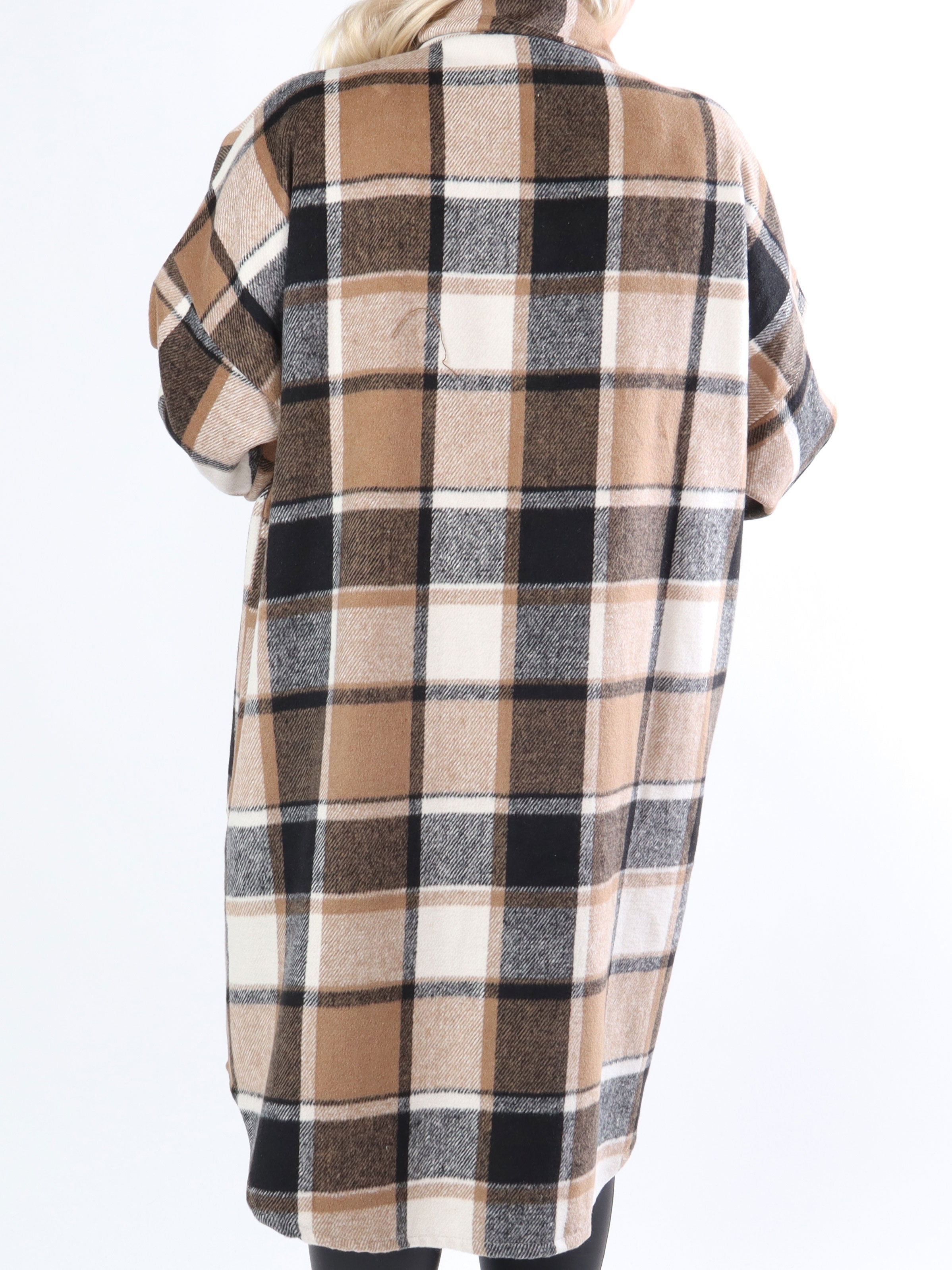 Natalia - Lång rutig plus size jacka med knappar