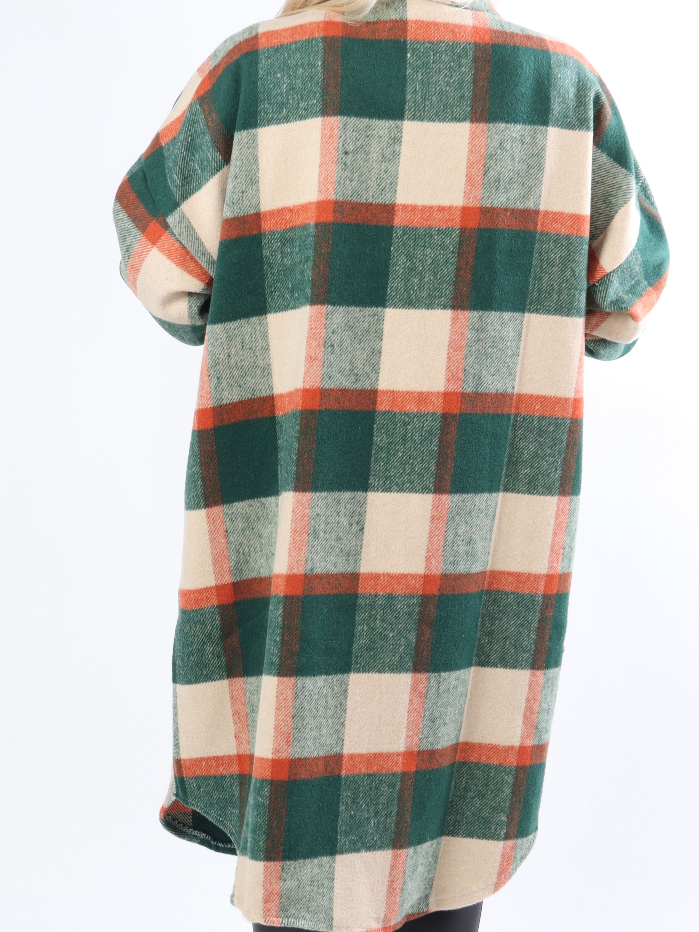 Natalia - Lång rutig plus size jacka med knappar