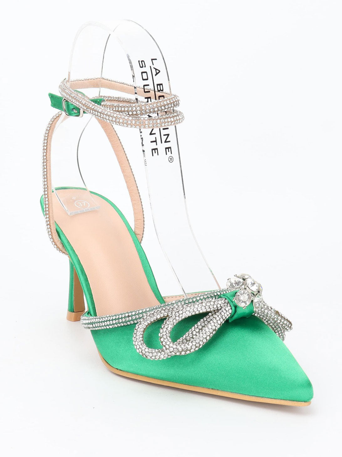 Natalie - Stilettos med rosett och rem som är utsmyckade med imiterad gjutning - White