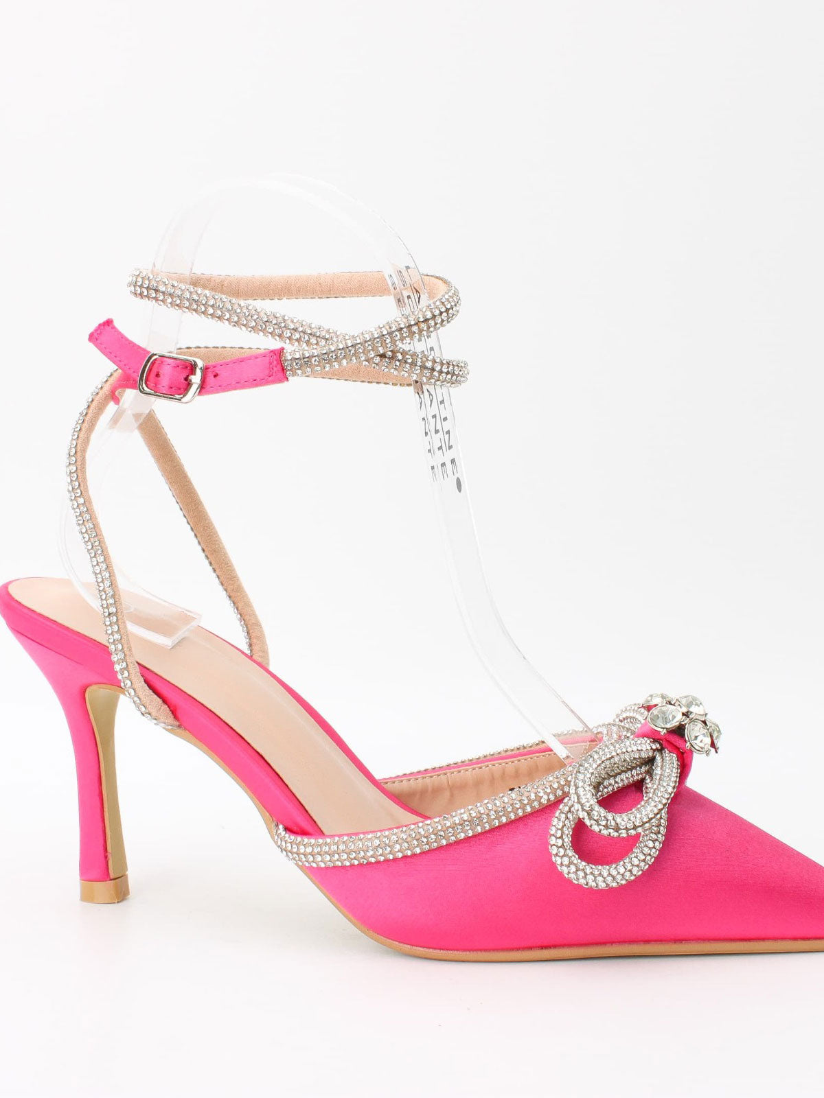 Natalie - Stilettos med rosett och rem som är utsmyckade med imiterad gjutning - Pink