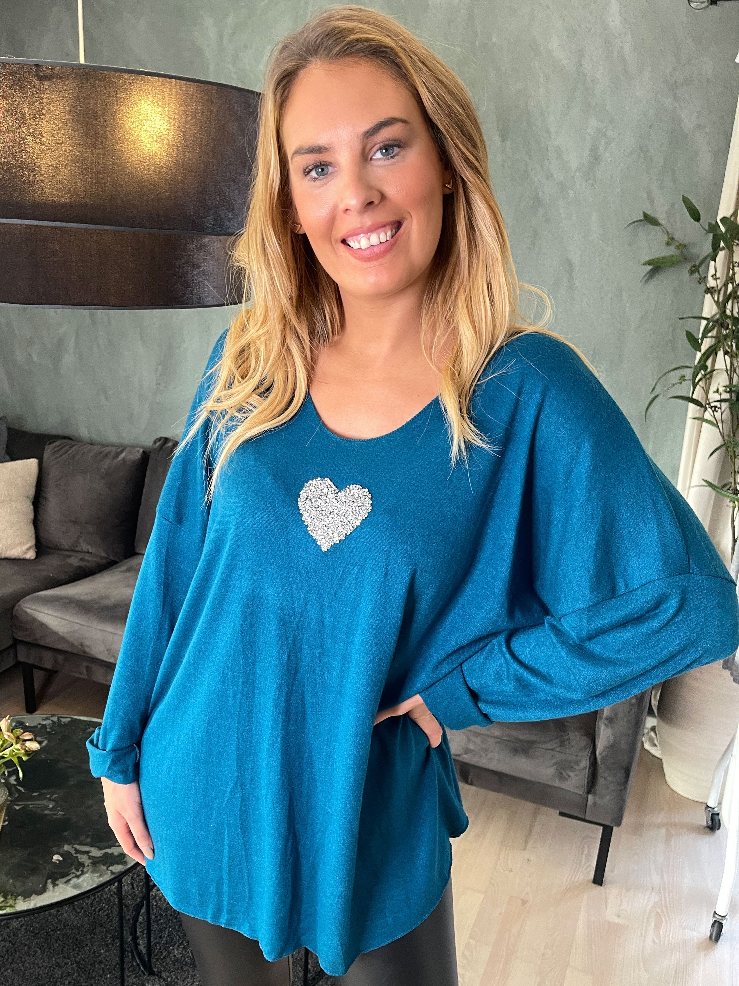 Nayara - Mjuk blus med litet silverhjärta - Petroleum