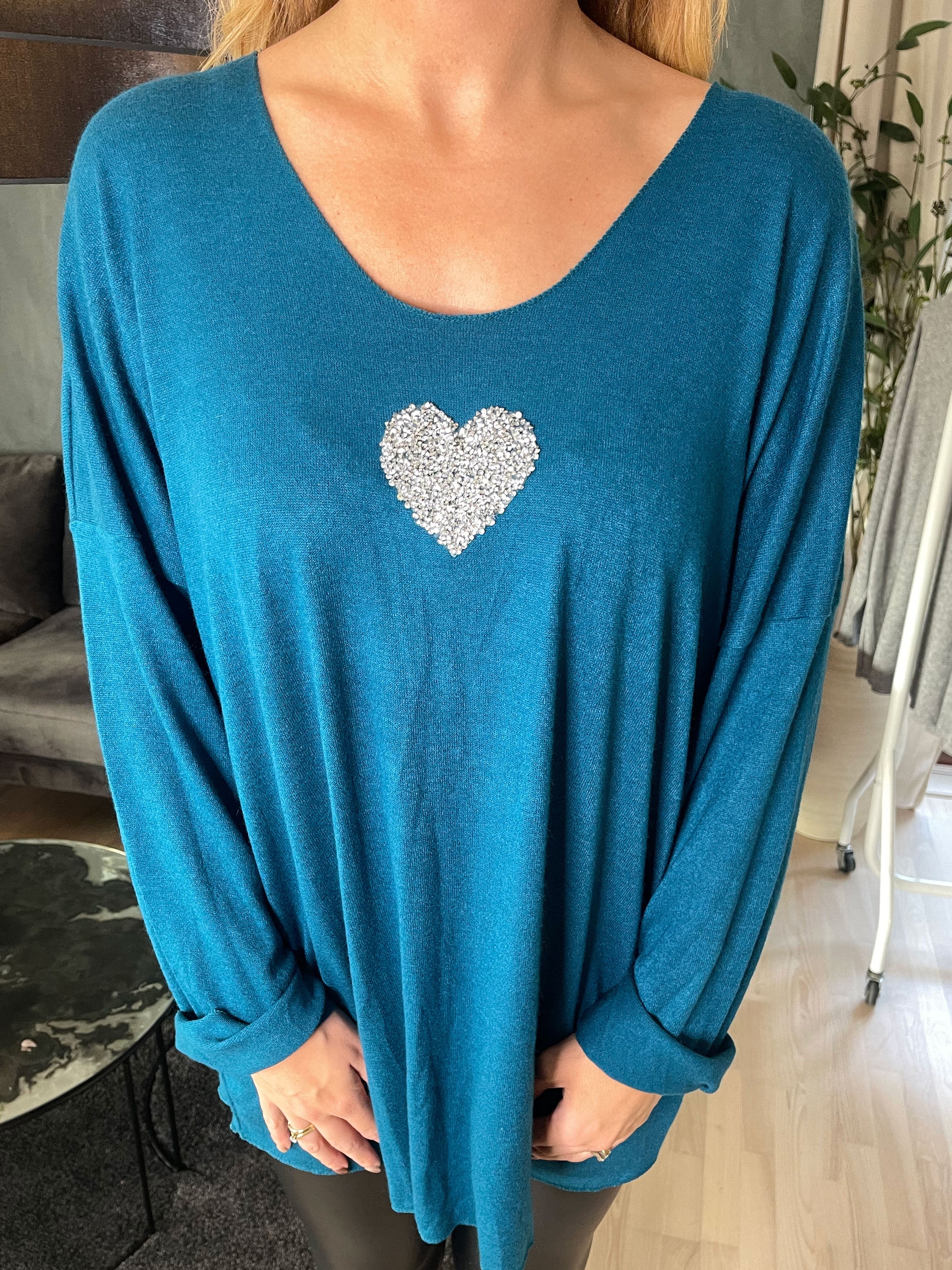 Nayara - Mjuk blus med litet silverhjärta - Grey