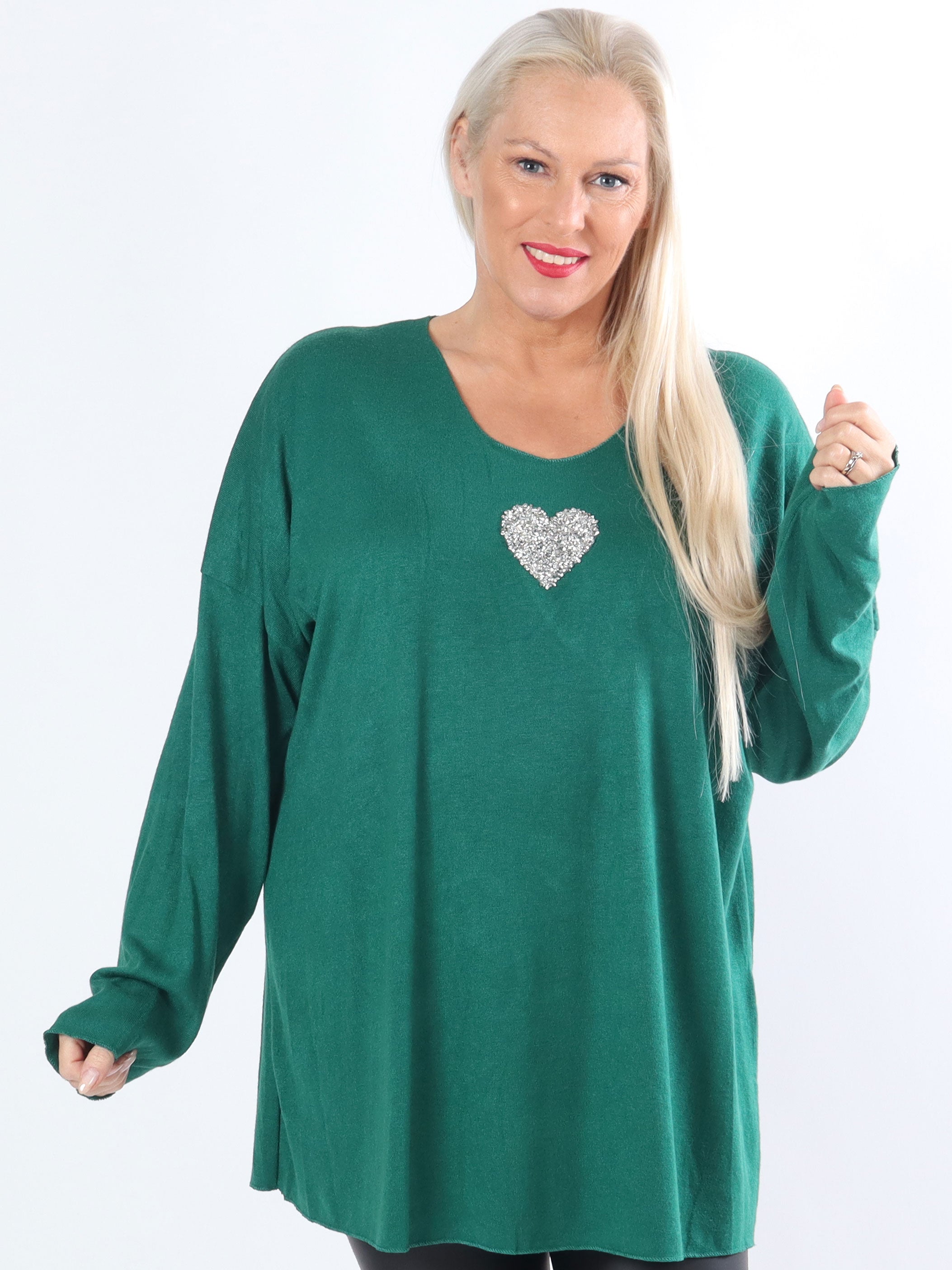 Nayara - Mjuk plus size blus med litet silverhjärta - Grey