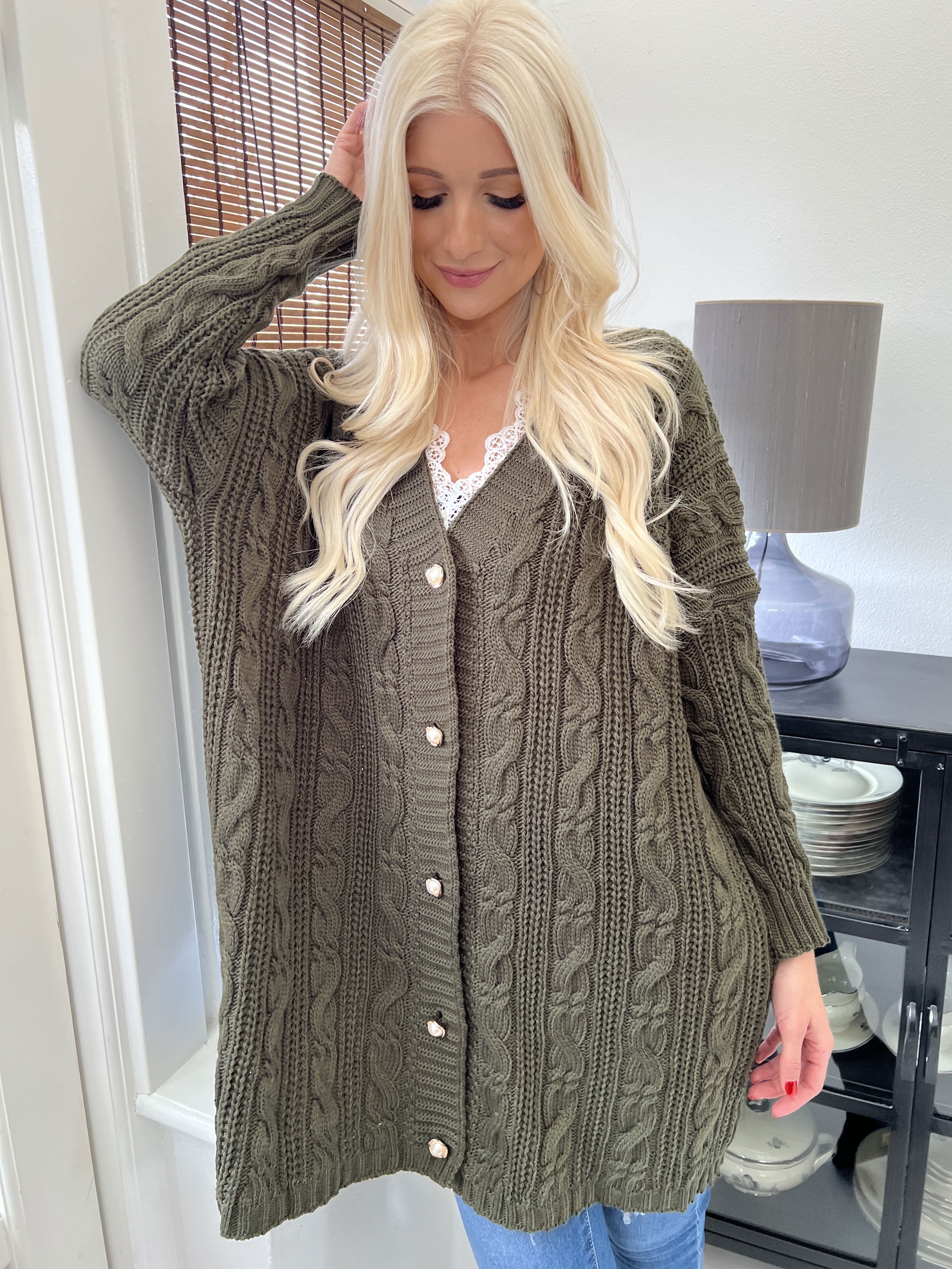 Noa - Kabelstrickad kofta - Army