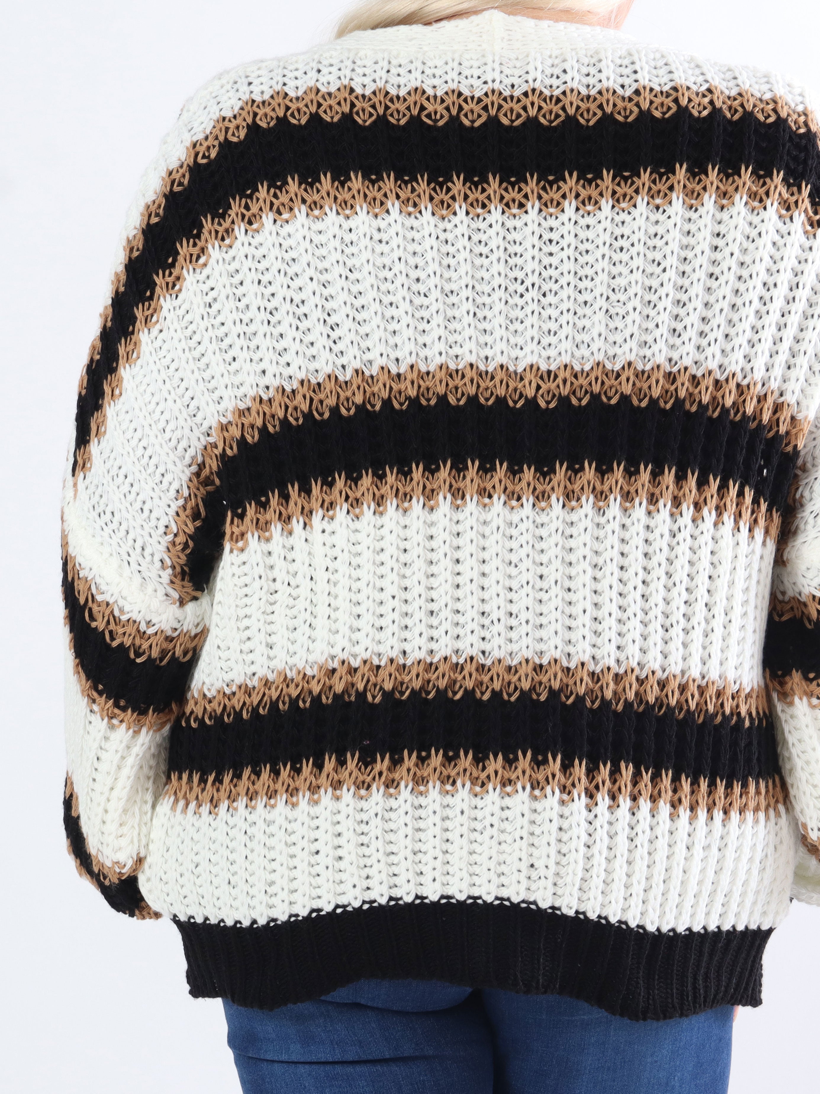 Noelia - Kort stickad plus size kofta med ränder