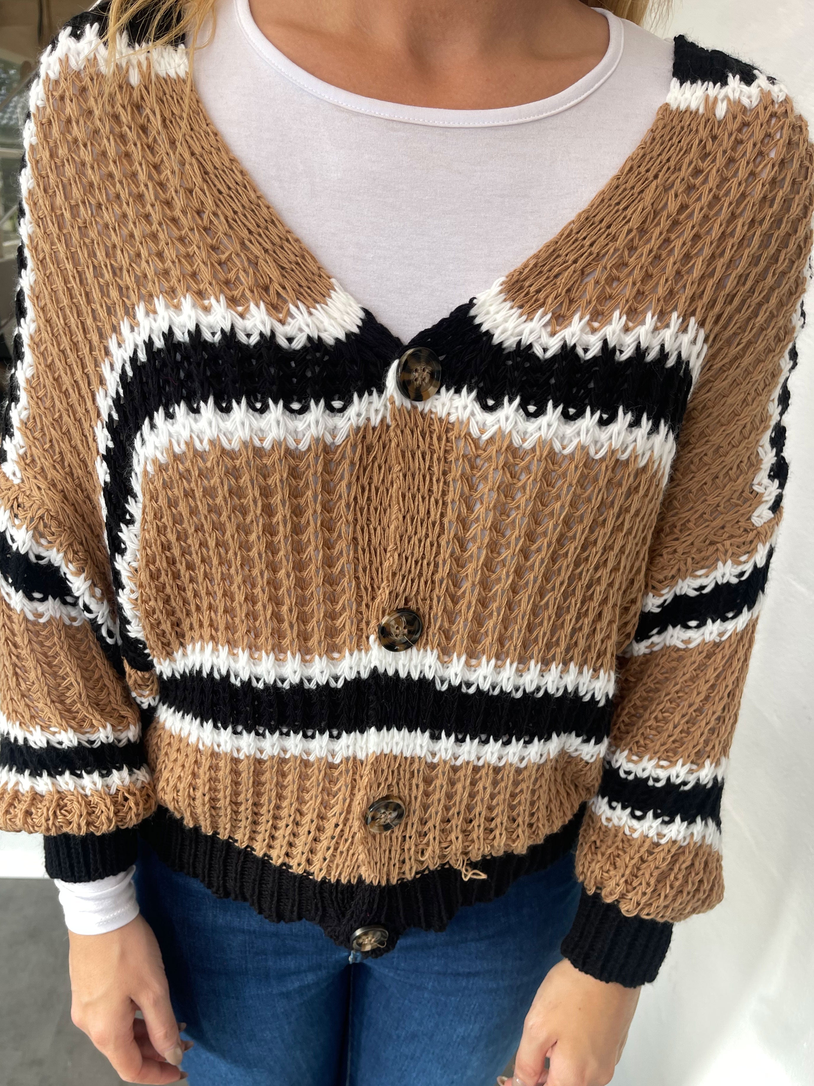 Noelia - Kort stickad kofta med ränder