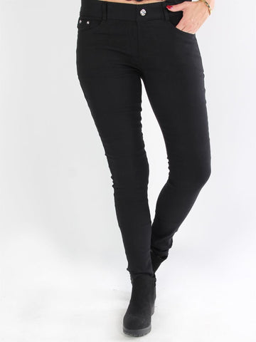 Norah - Svarta enkla jeggings med knapp