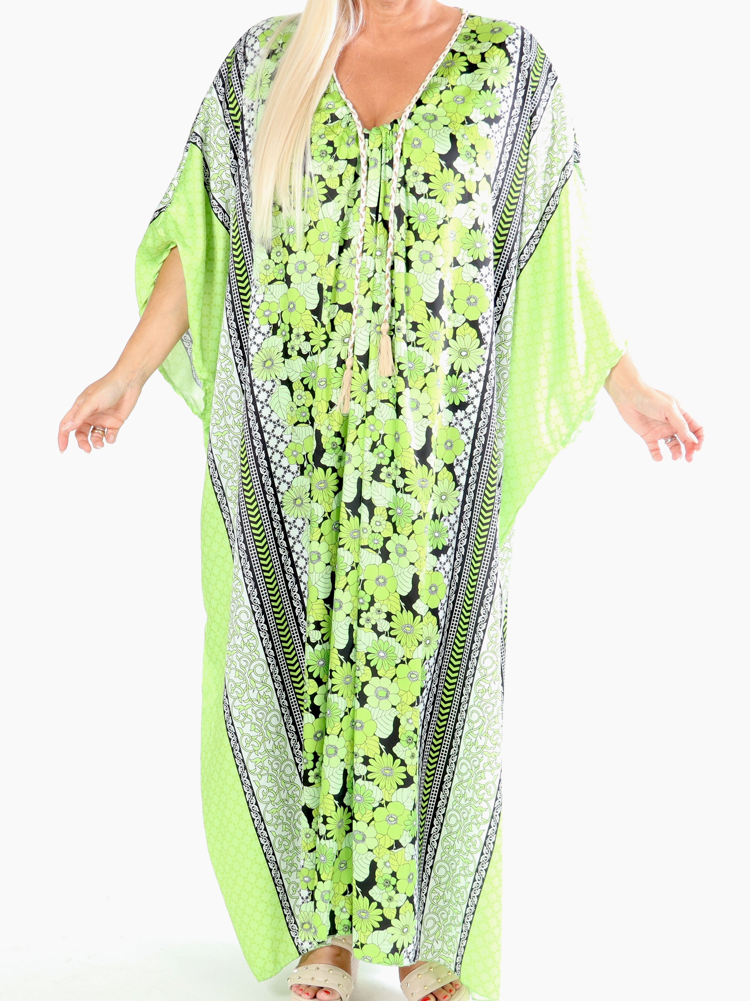 Nynne - Lång lös plus size klänning med flätade snören - Blue