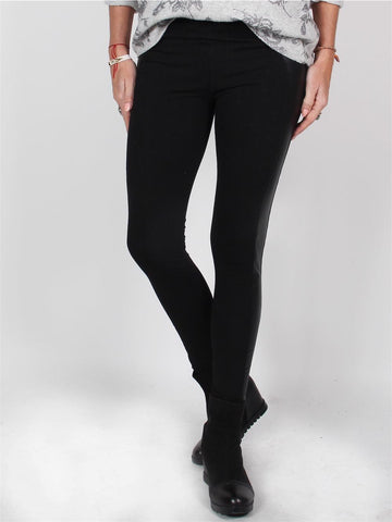 Oda - Svarta leggings med detaljer i läderlook