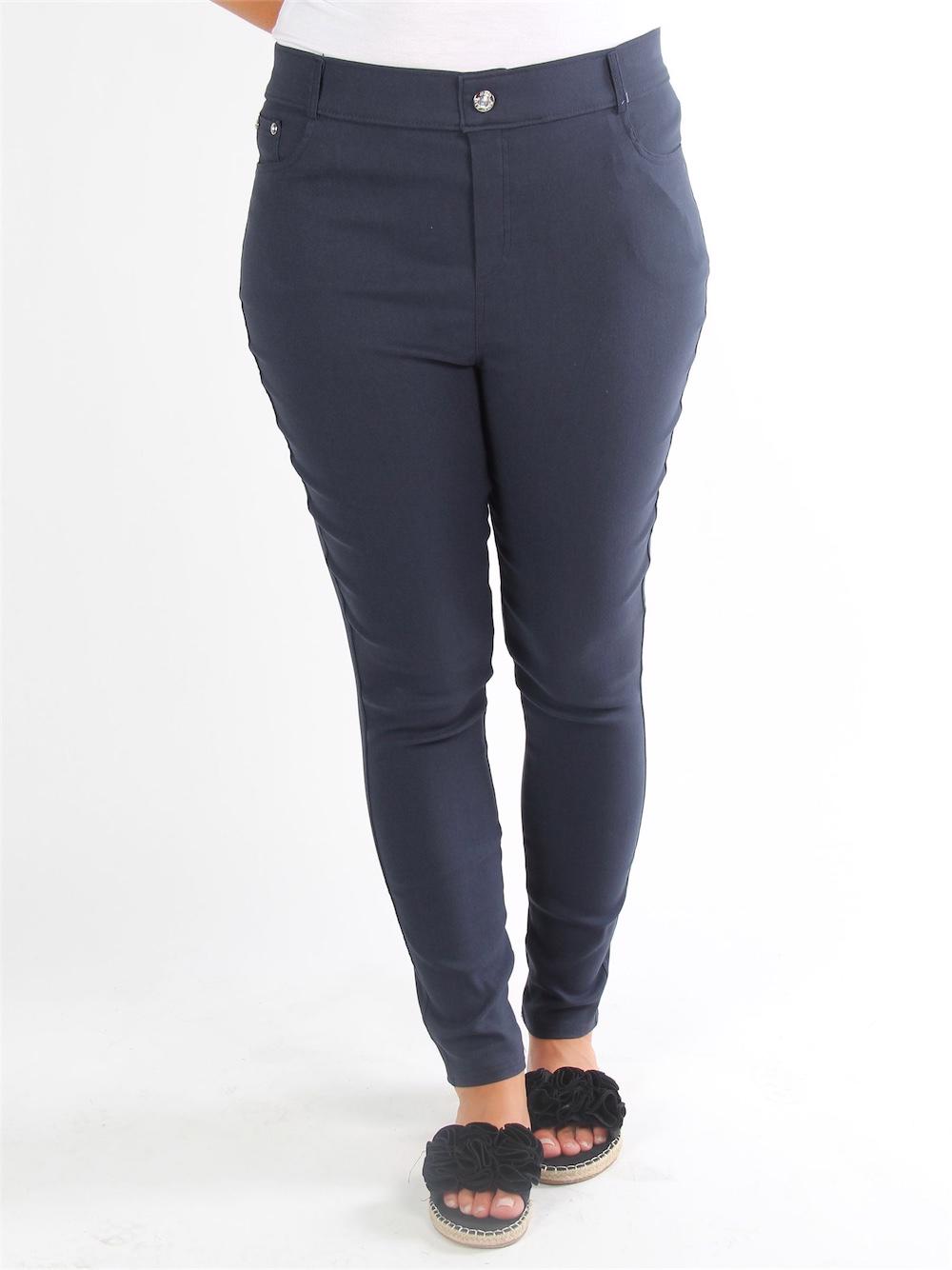 Olia - Svarta byxor med stenimitationer i knappen