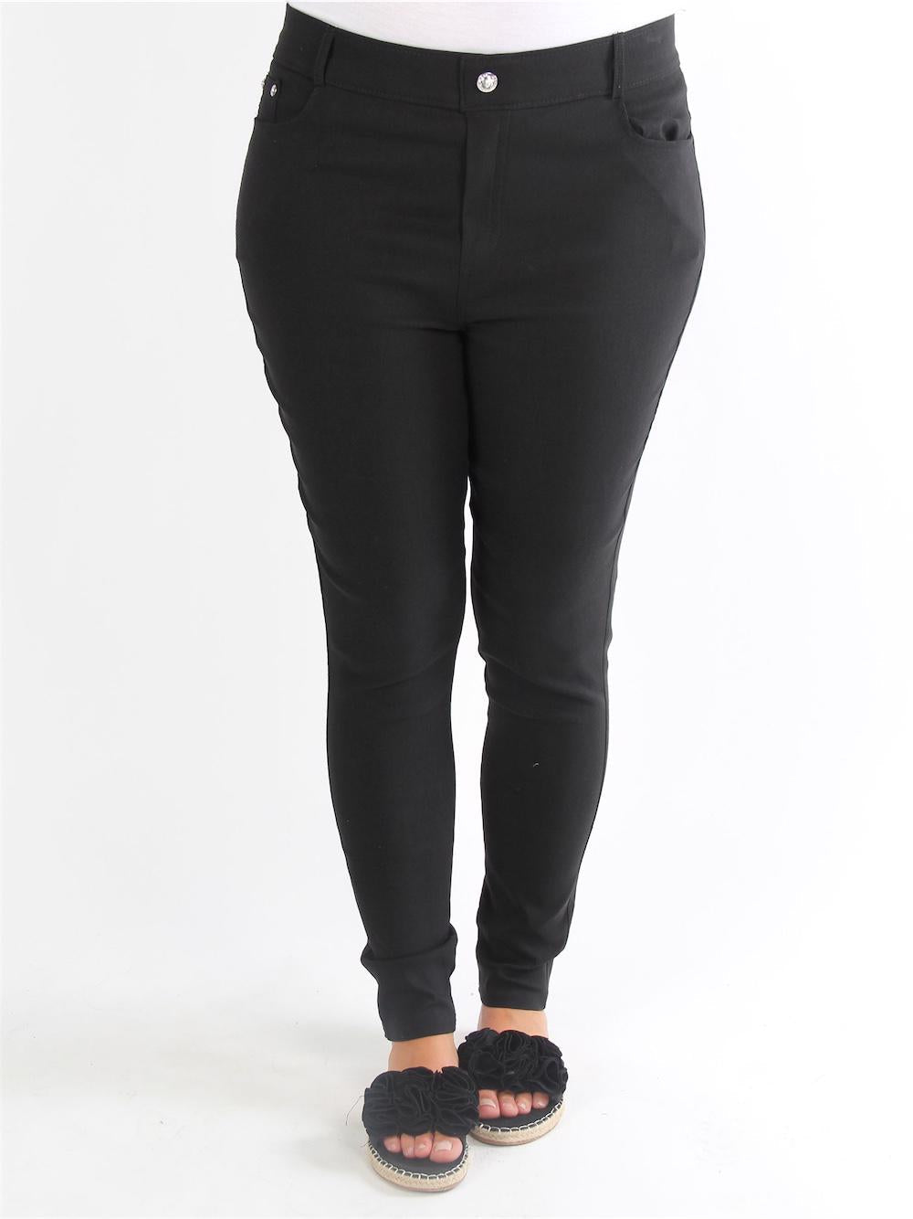 Olia - Svarta byxor med stenimitationer i knappen