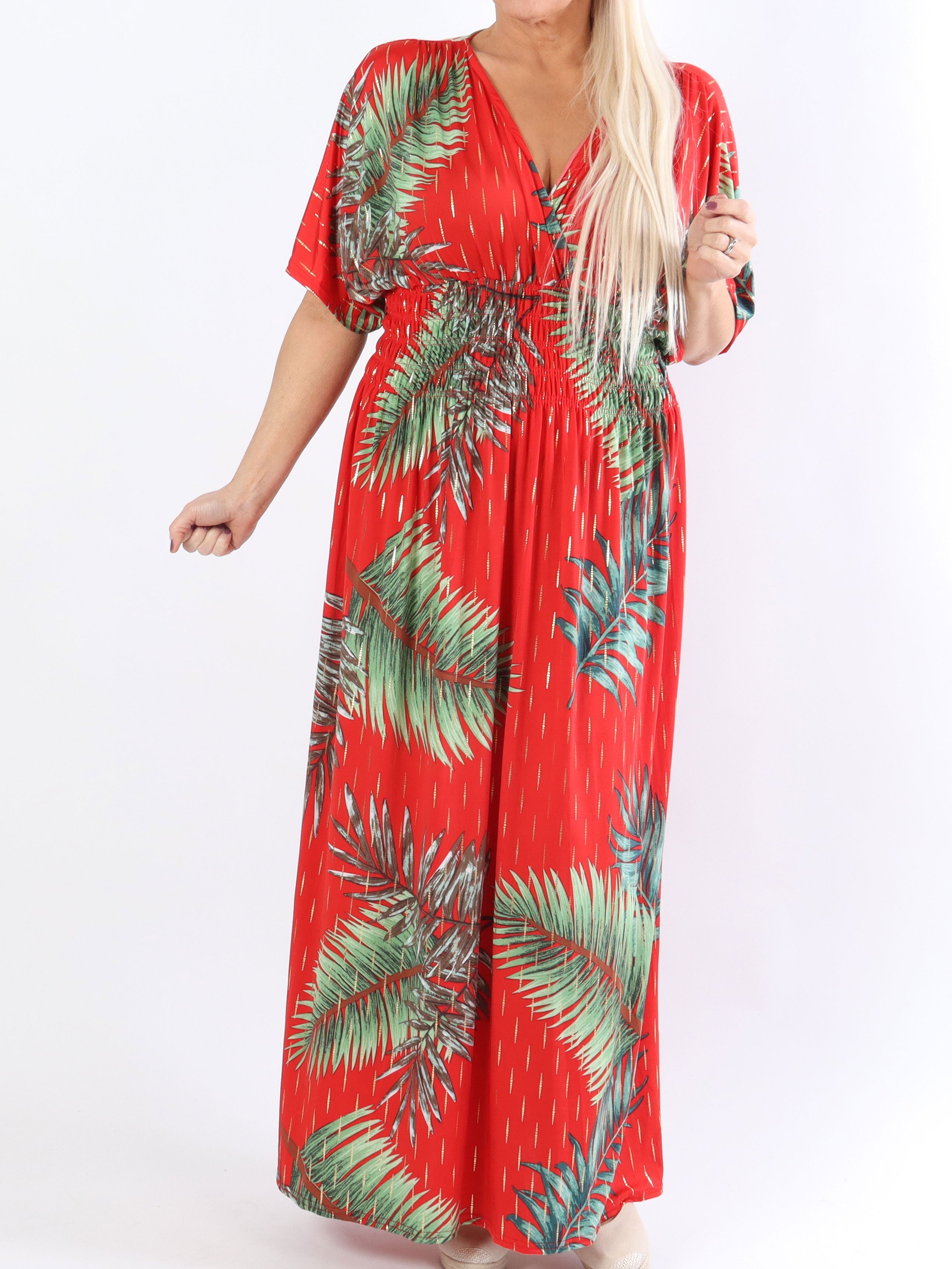 Pams Palm - Lång stretchig plus size klänning i skrynkelfritt material