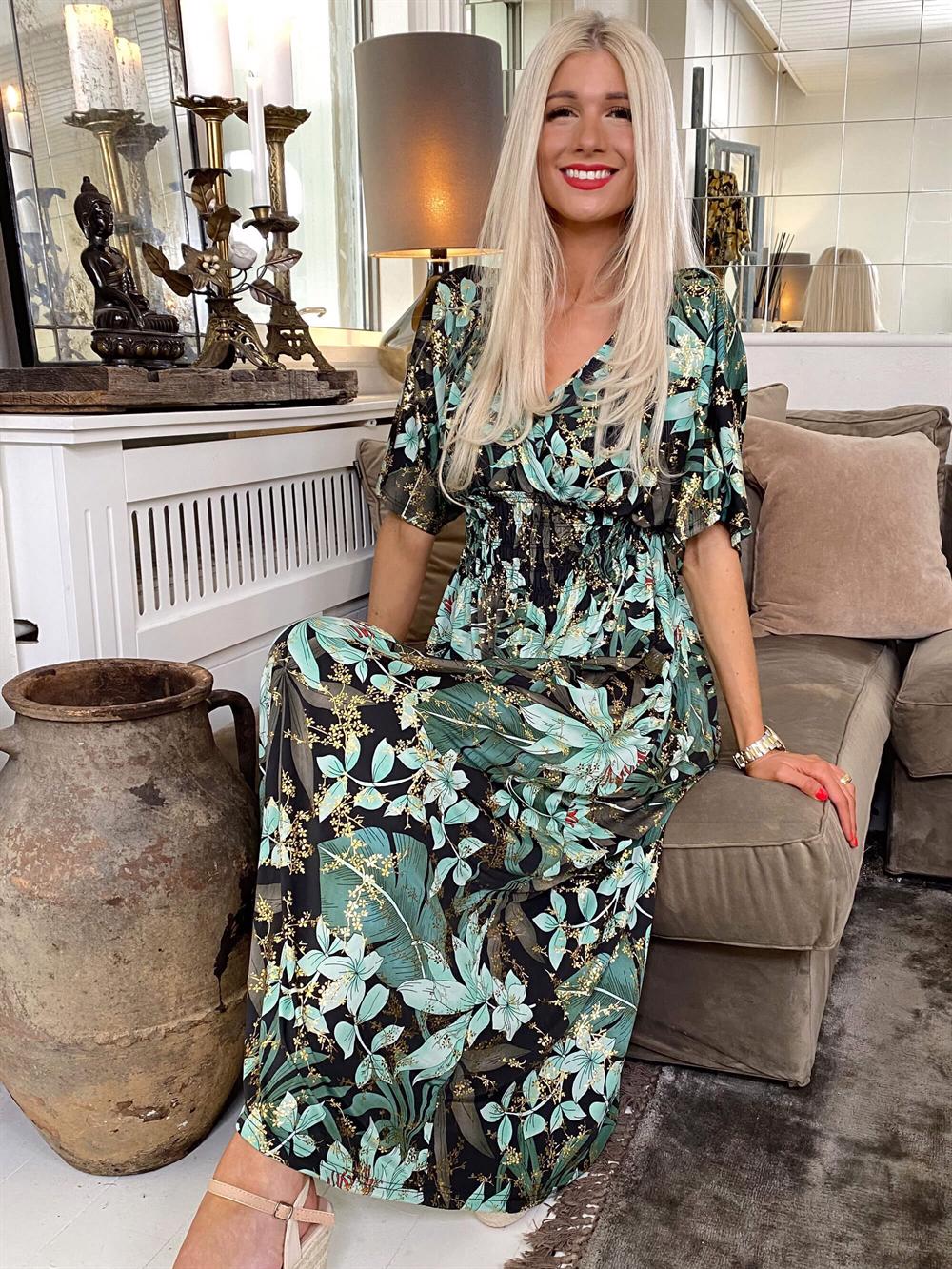 Pams - Lång mönstrad elastisk klänning