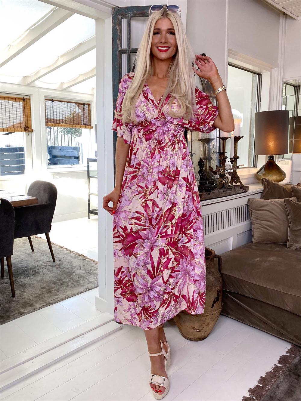 Pams - Lång mönstrad elastisk klänning