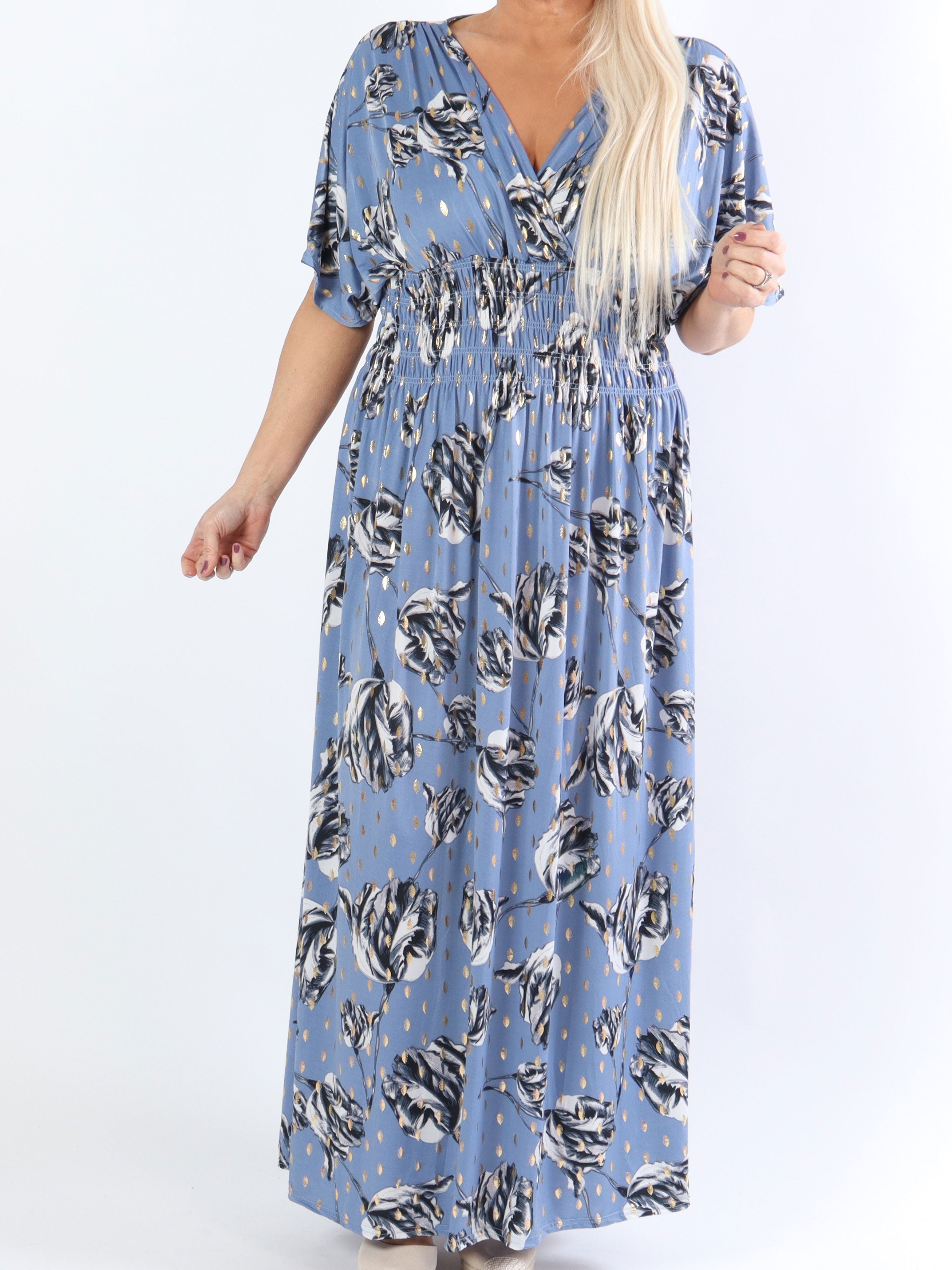 Pams Rose - Lång stretchig plus size klänning i skrynkelfritt material