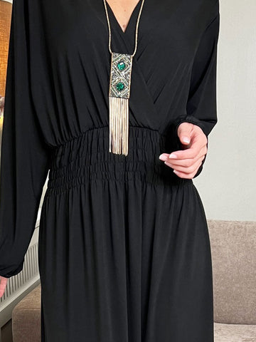 Pams Long Sleeve - Lång elastisk klänning i veckfritt tyg