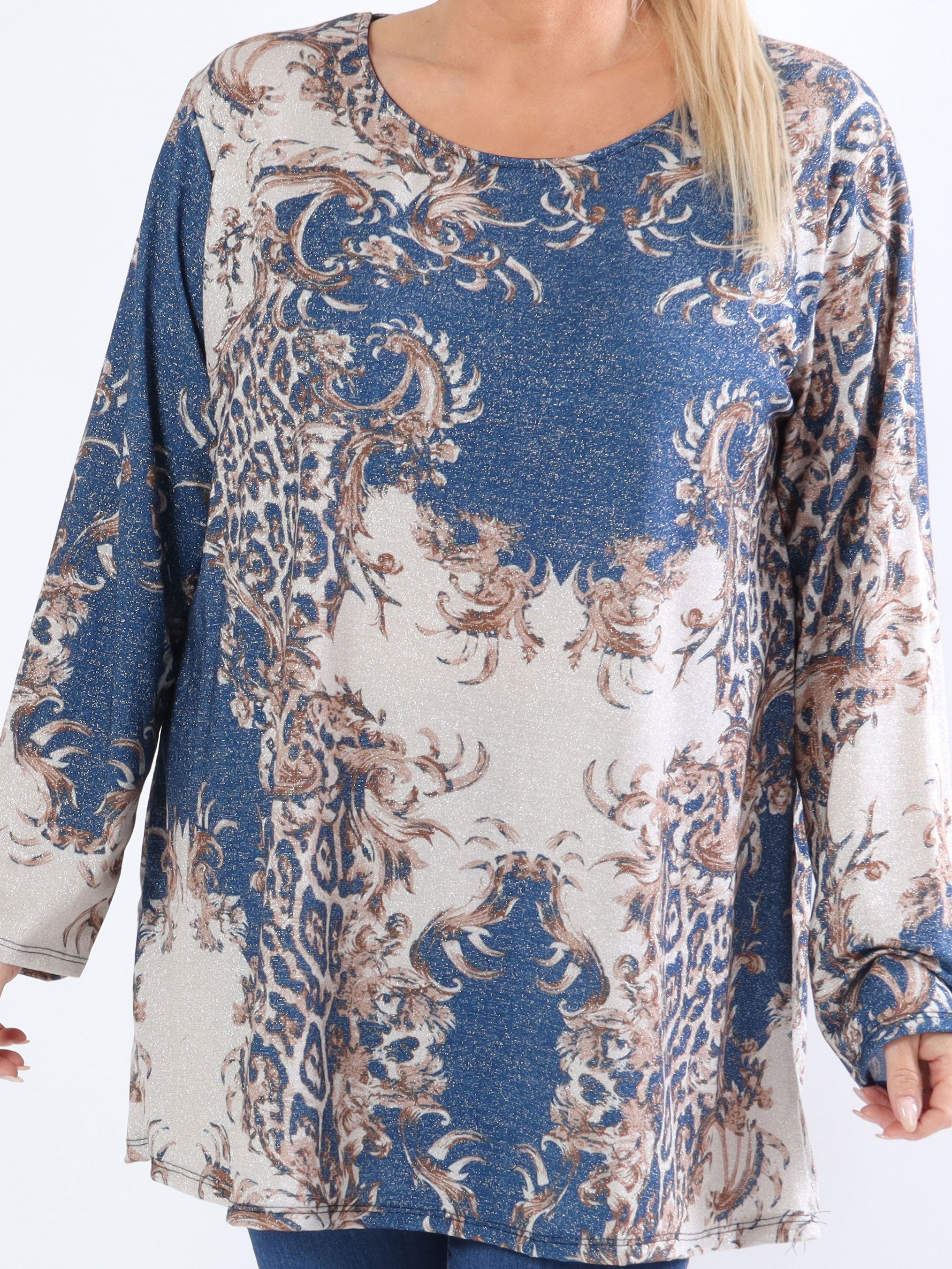 Paula - Glitterblus med leopardmönster i stora storlekar - Black