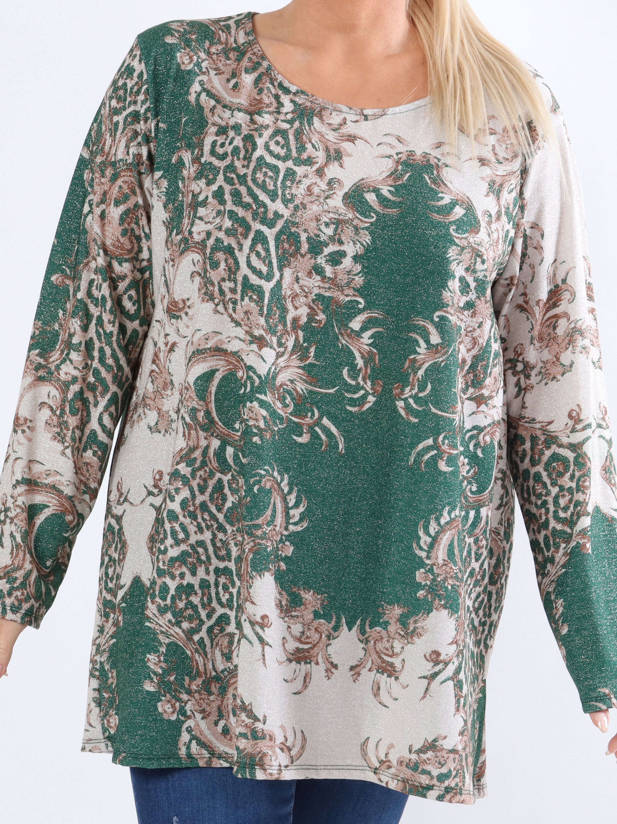 Paula - Glitterblus med leopardmönster i stora storlekar