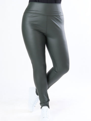 Penny - Armégröna leggings i läderlook