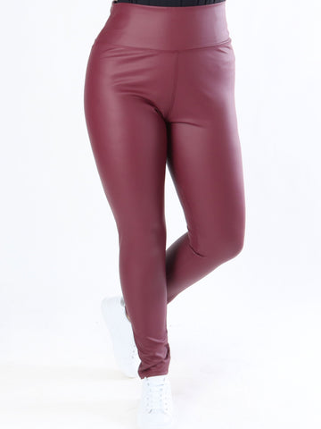 Penny - Armégröna leggings i läderlook