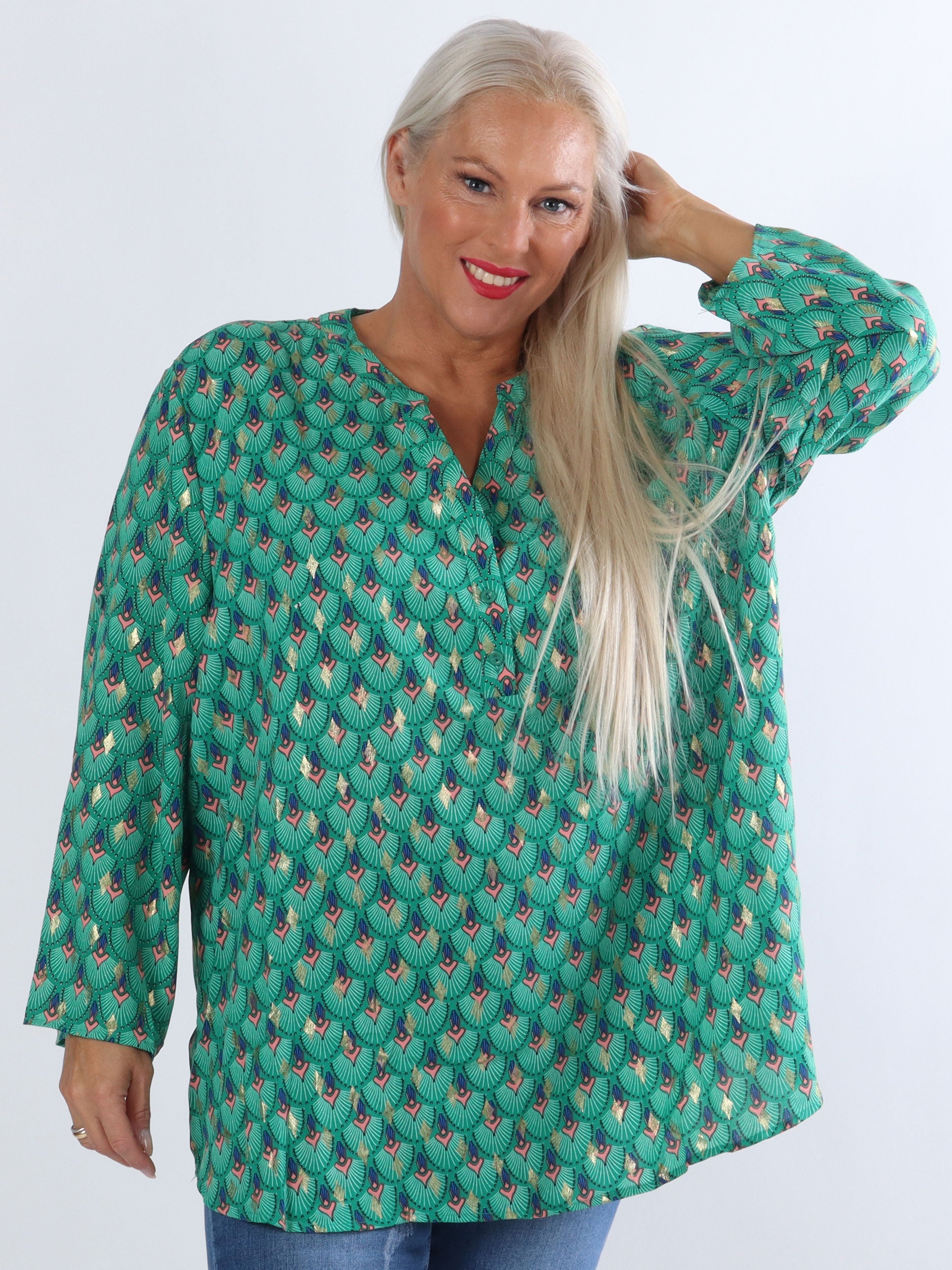 Pepita - Långärmad tunika med mönster - Green