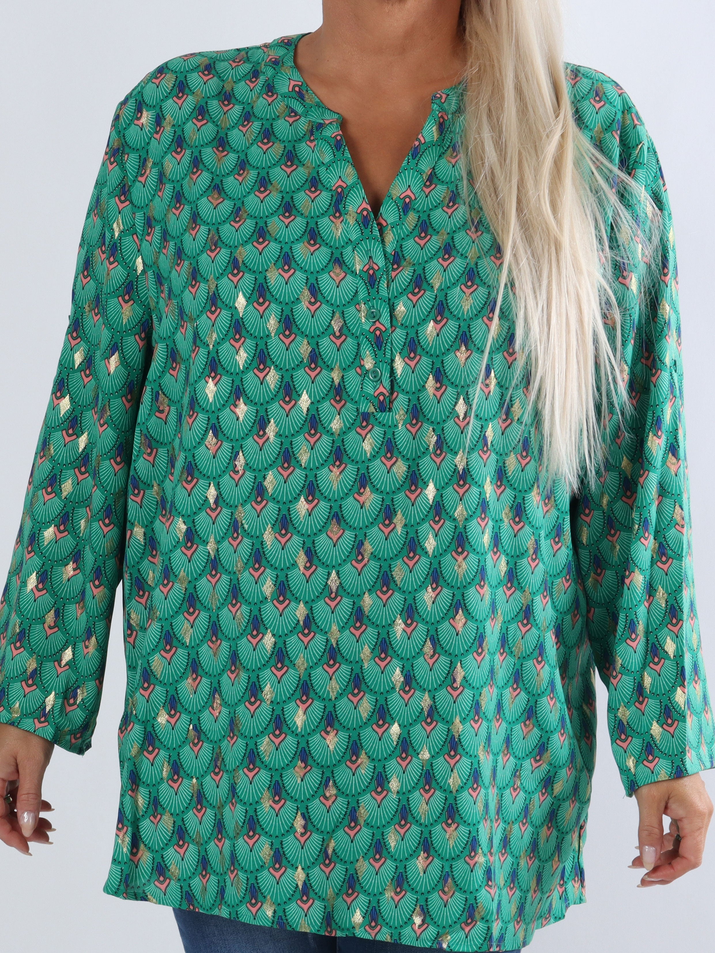 Pepita - Långärmad tunika med mönster - Green