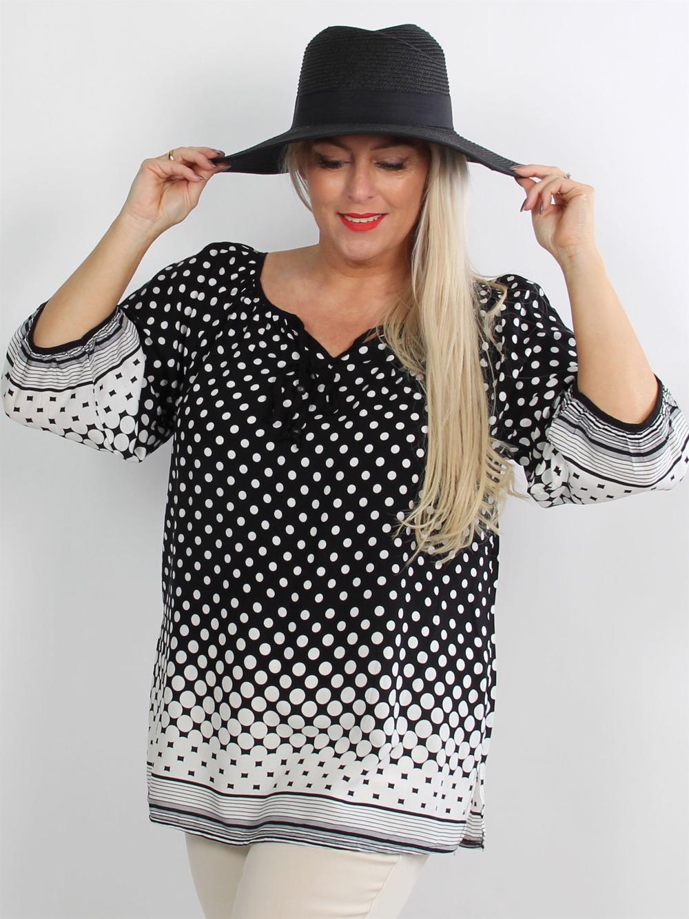 Perrine - Svart tunika med vita prickar