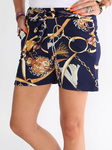 Rikke - Svarta shorts med kedjemönster och knytband