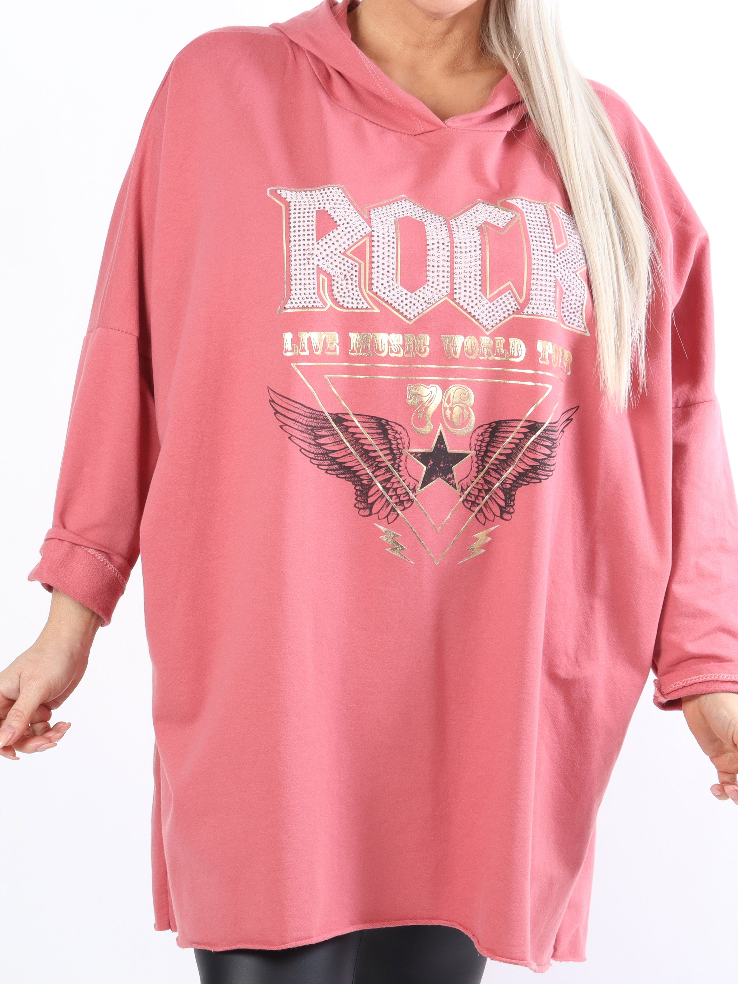 Rock - Cool klänning i stora storlekar med huva och text
