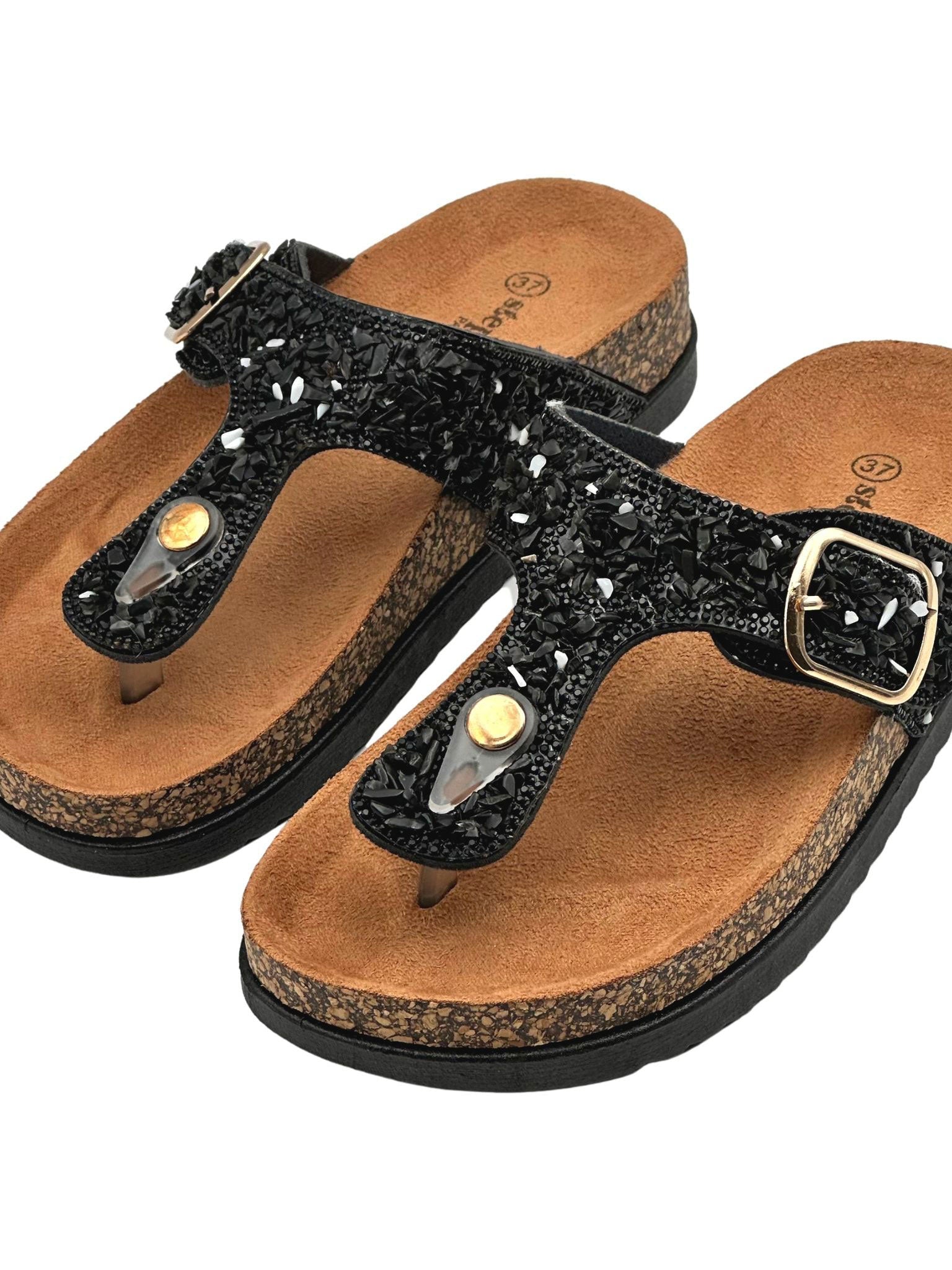 Rosalia - Sandaler med stenar och spänne - Black