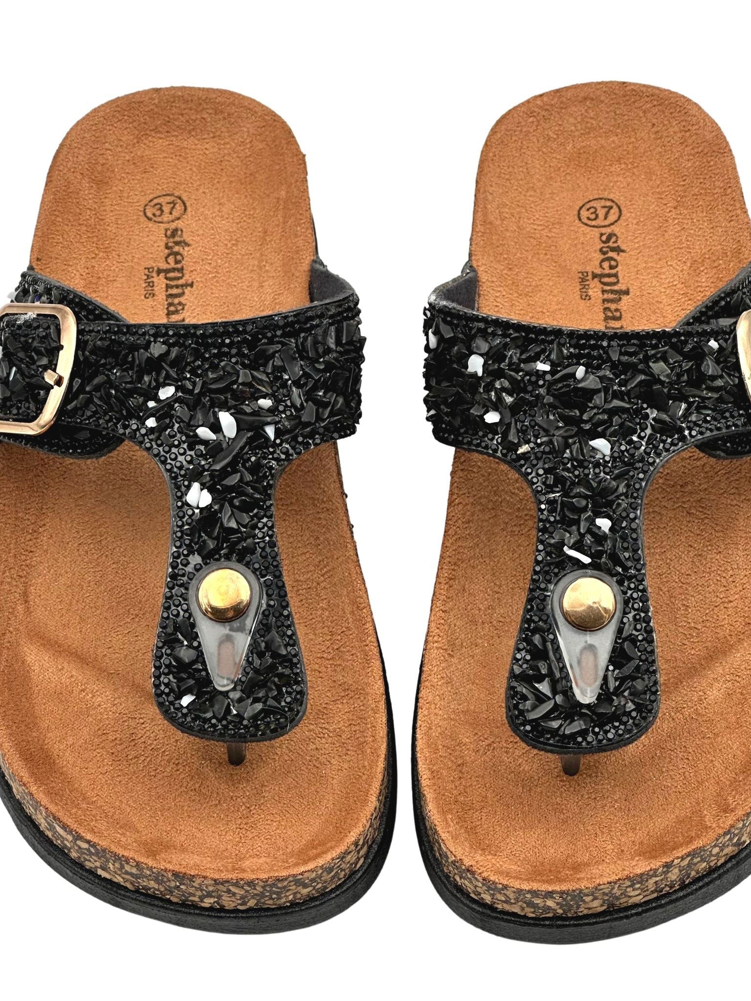 Rosalia - Sandaler med stenar och spänne - Black