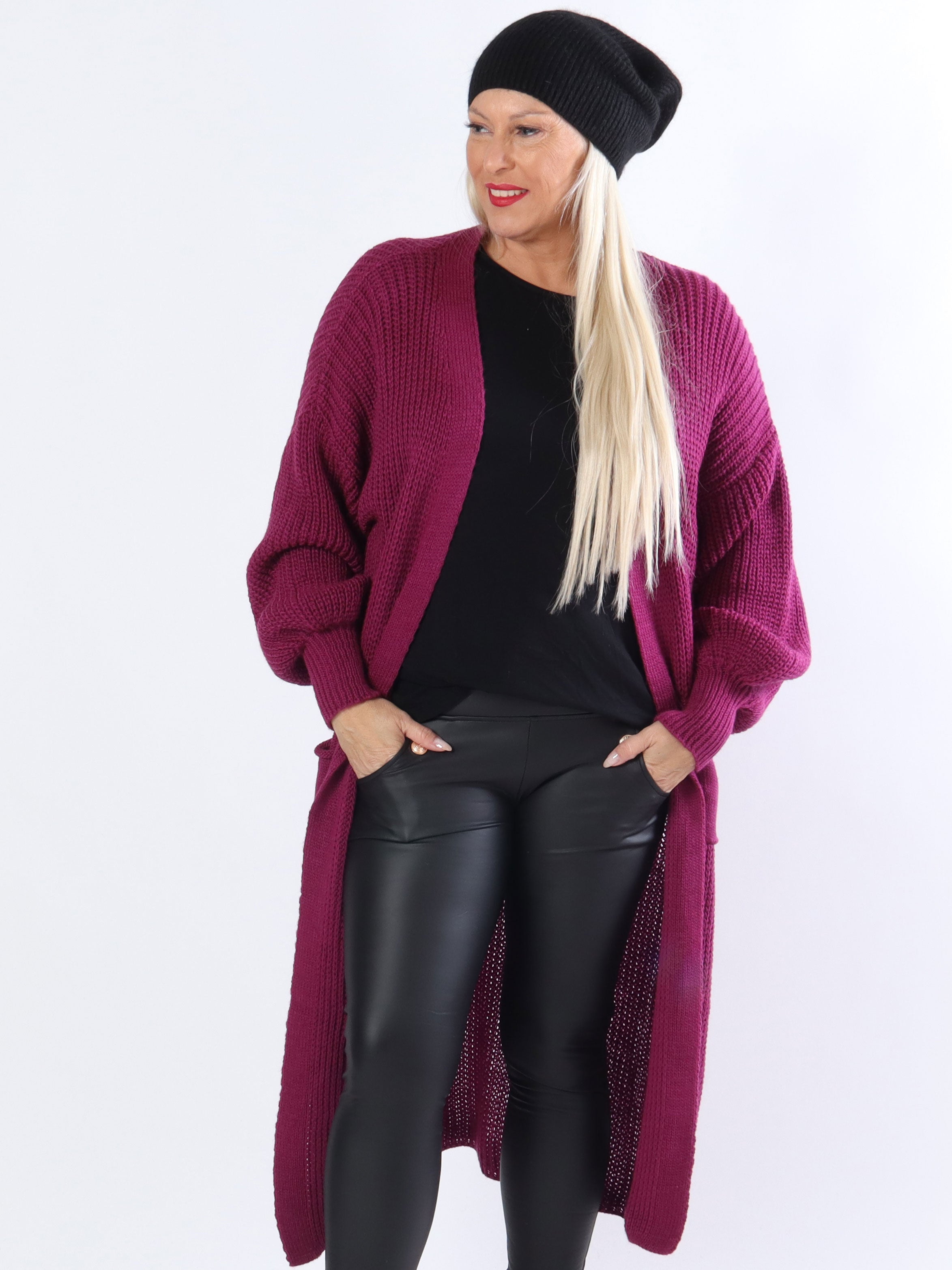 Sally - Stickad plus size kofta med ballongärmar