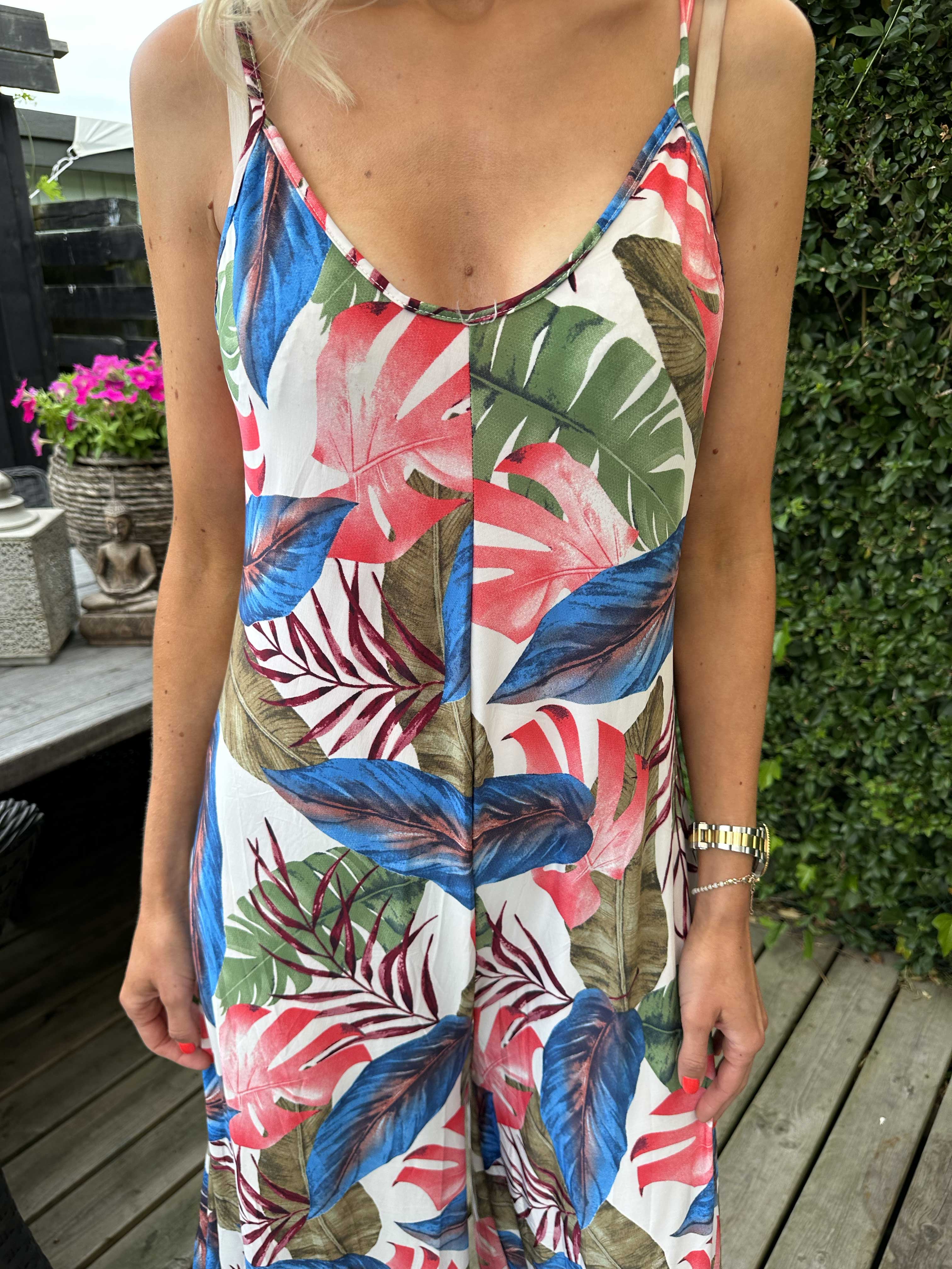 Safira Multi Leaf - Stretchig byxdress med vida ben - Navy