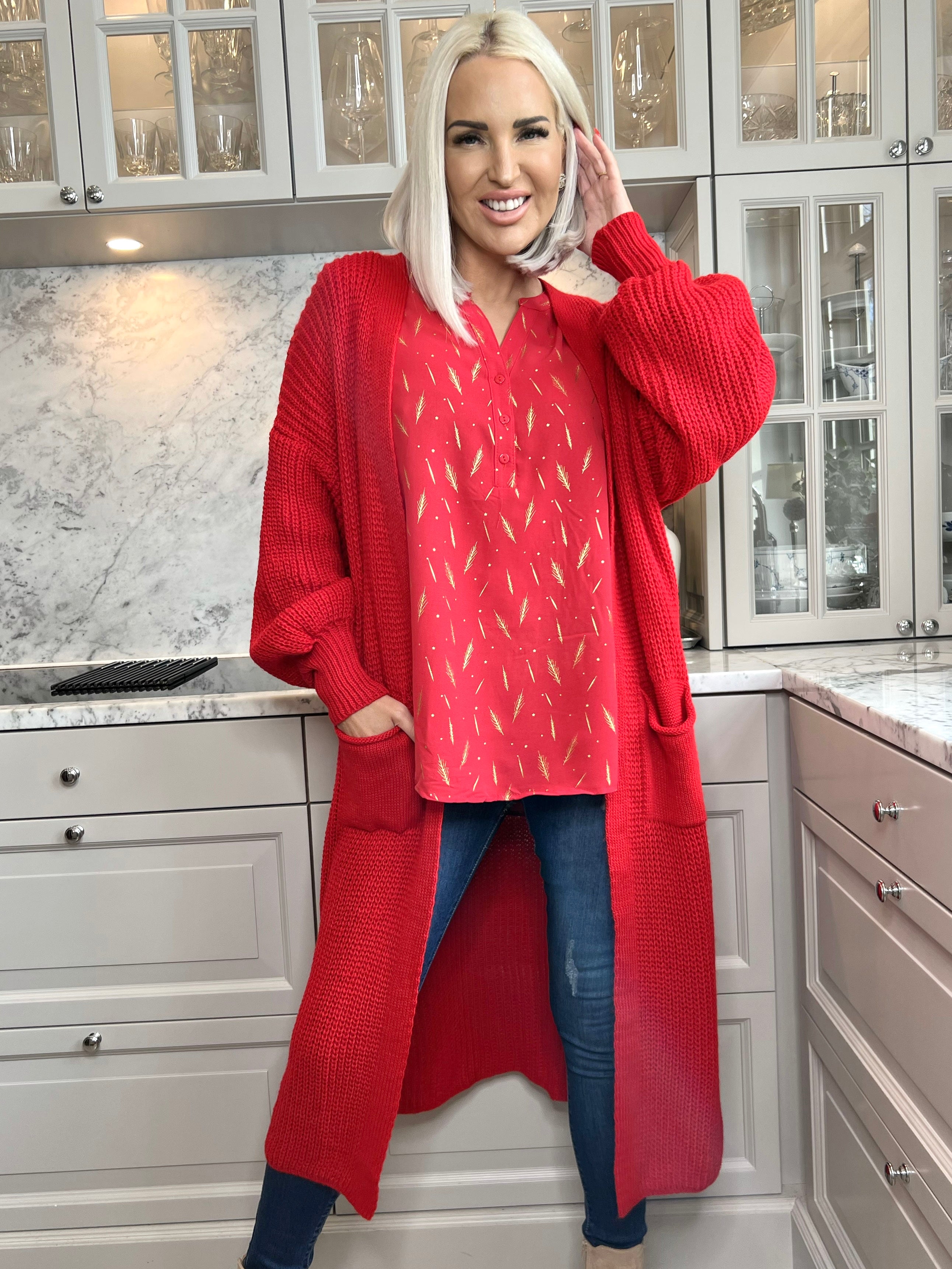 Sally - Stickad plus size kofta med ballongärmar