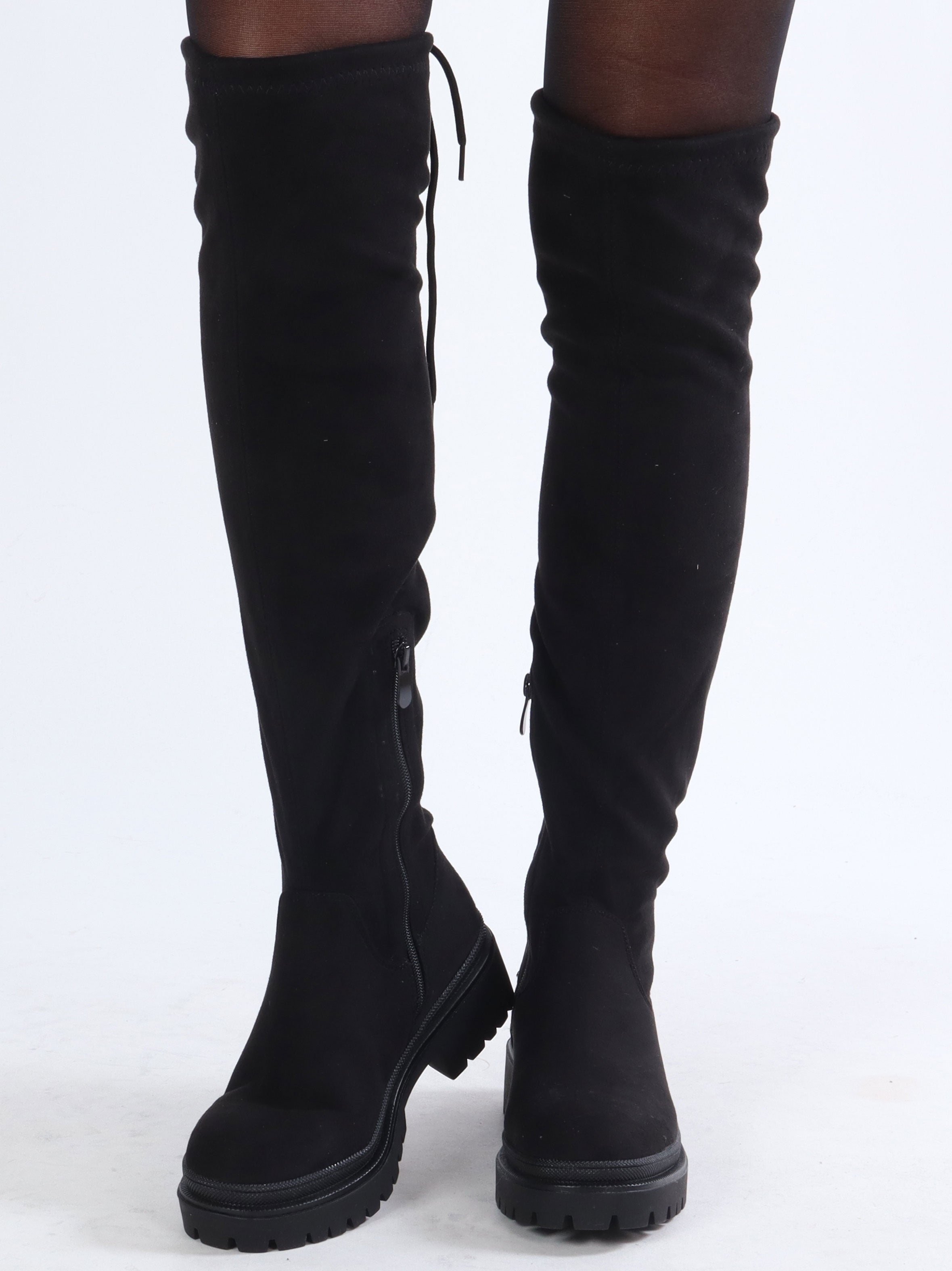 Salma - Overknee stövlar i mocka-look - Black