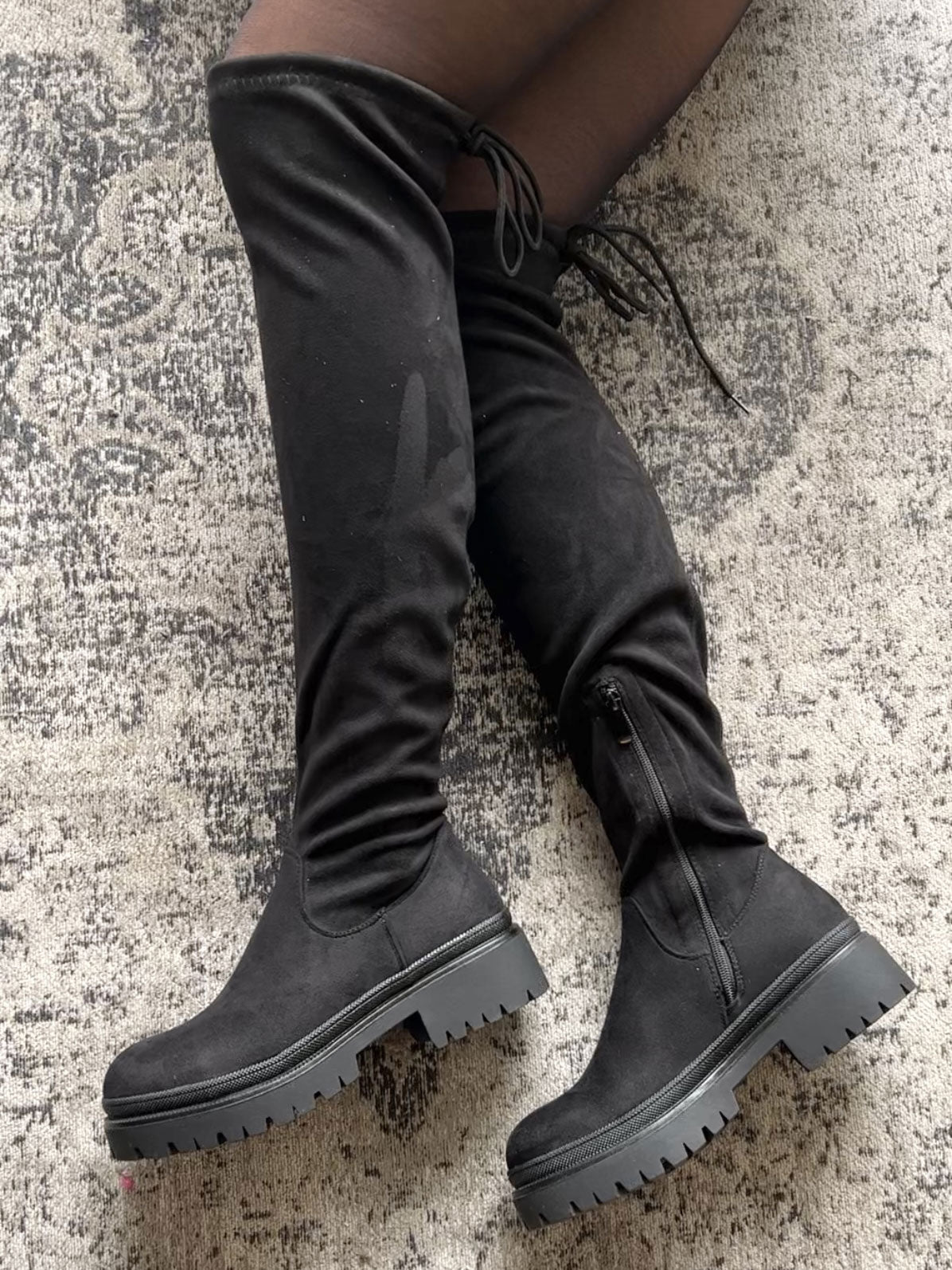 Salma - Overknee stövlar i mocka-look - Black