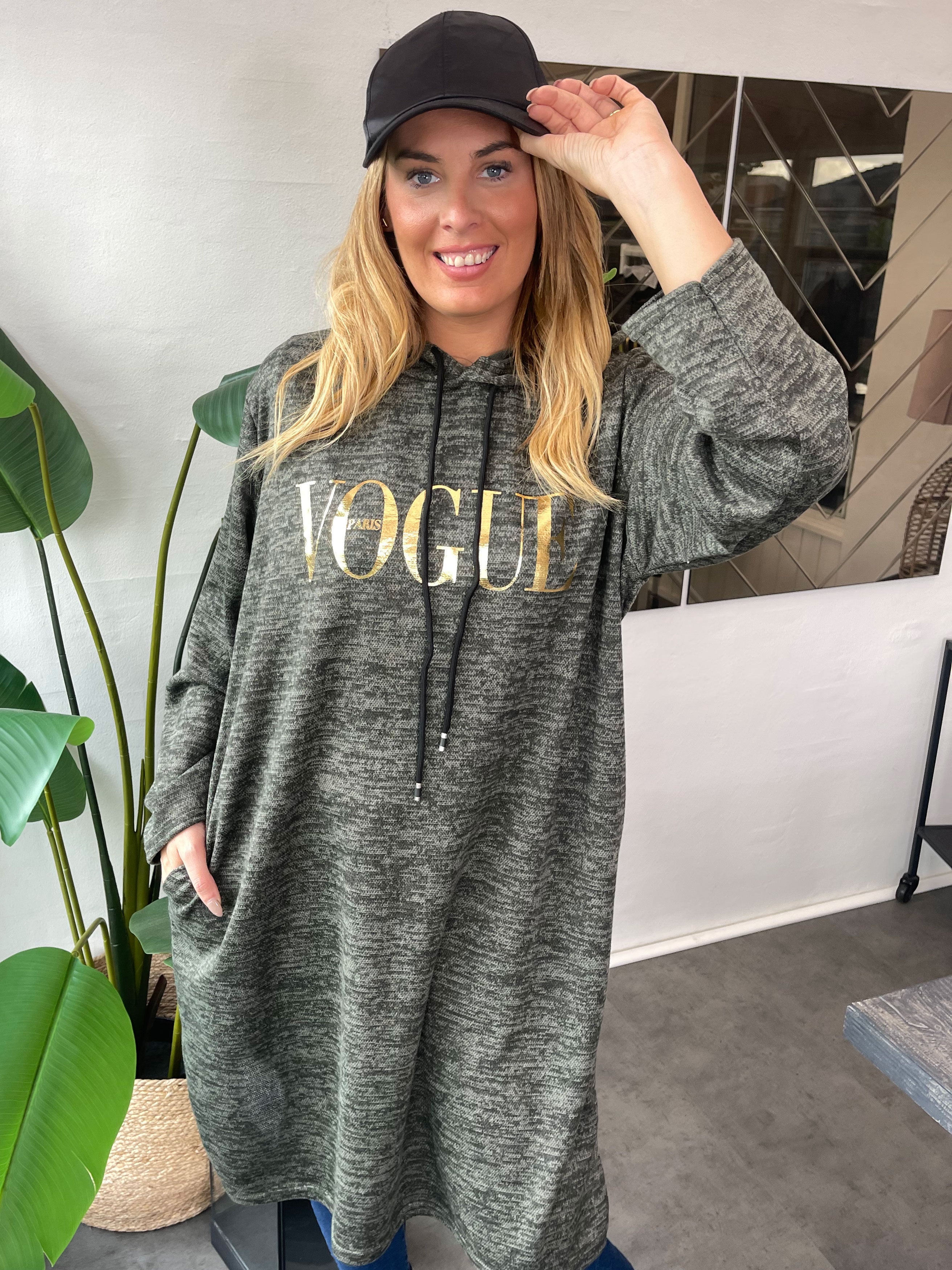 Sarita - Hoodie klänning med skrift - Grey