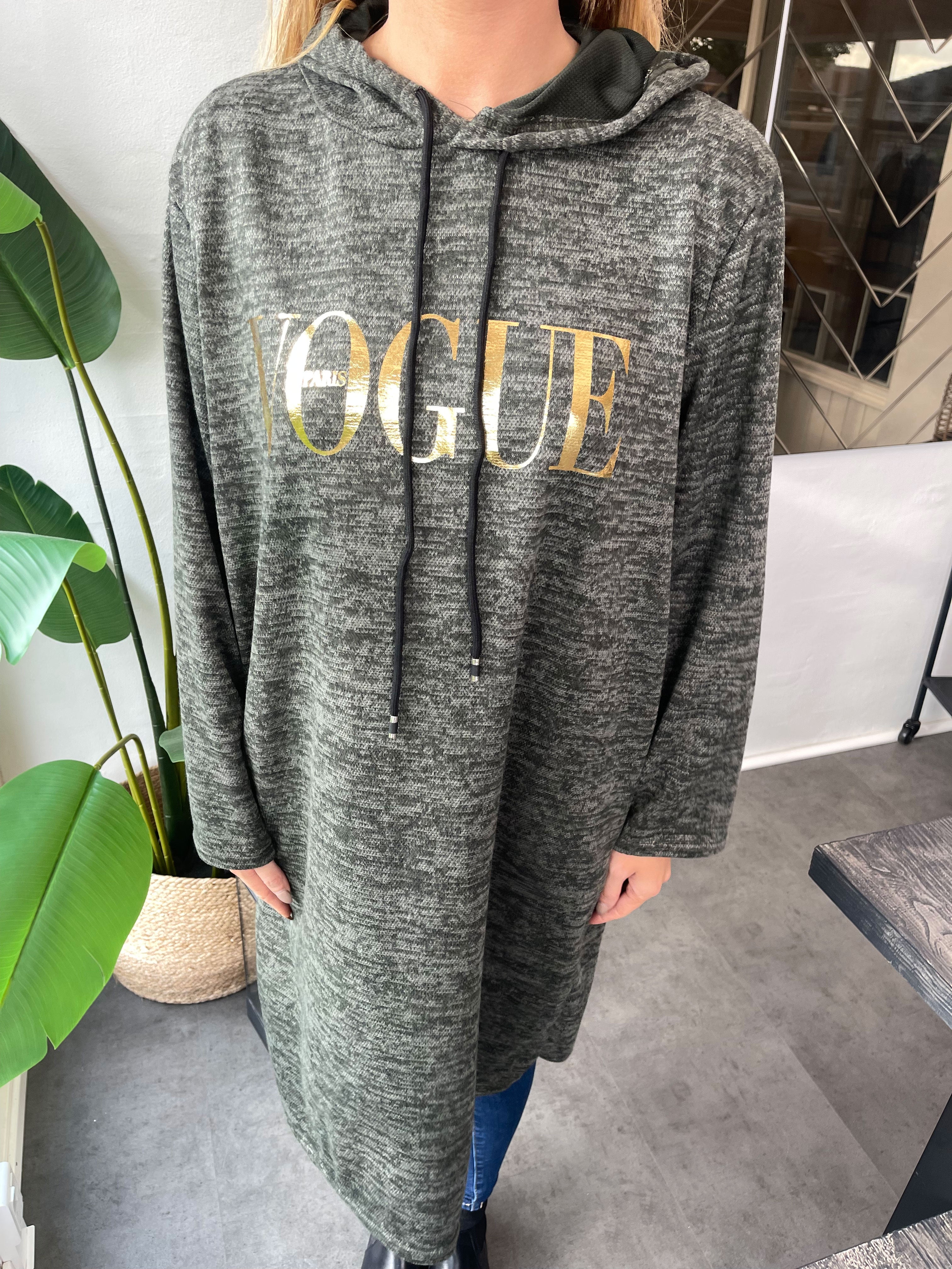 Sarita - Hoodie klänning med skrift - Army