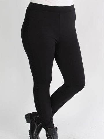 Sassari - Svarta mjuka leggings med rutigt mönster längs benen