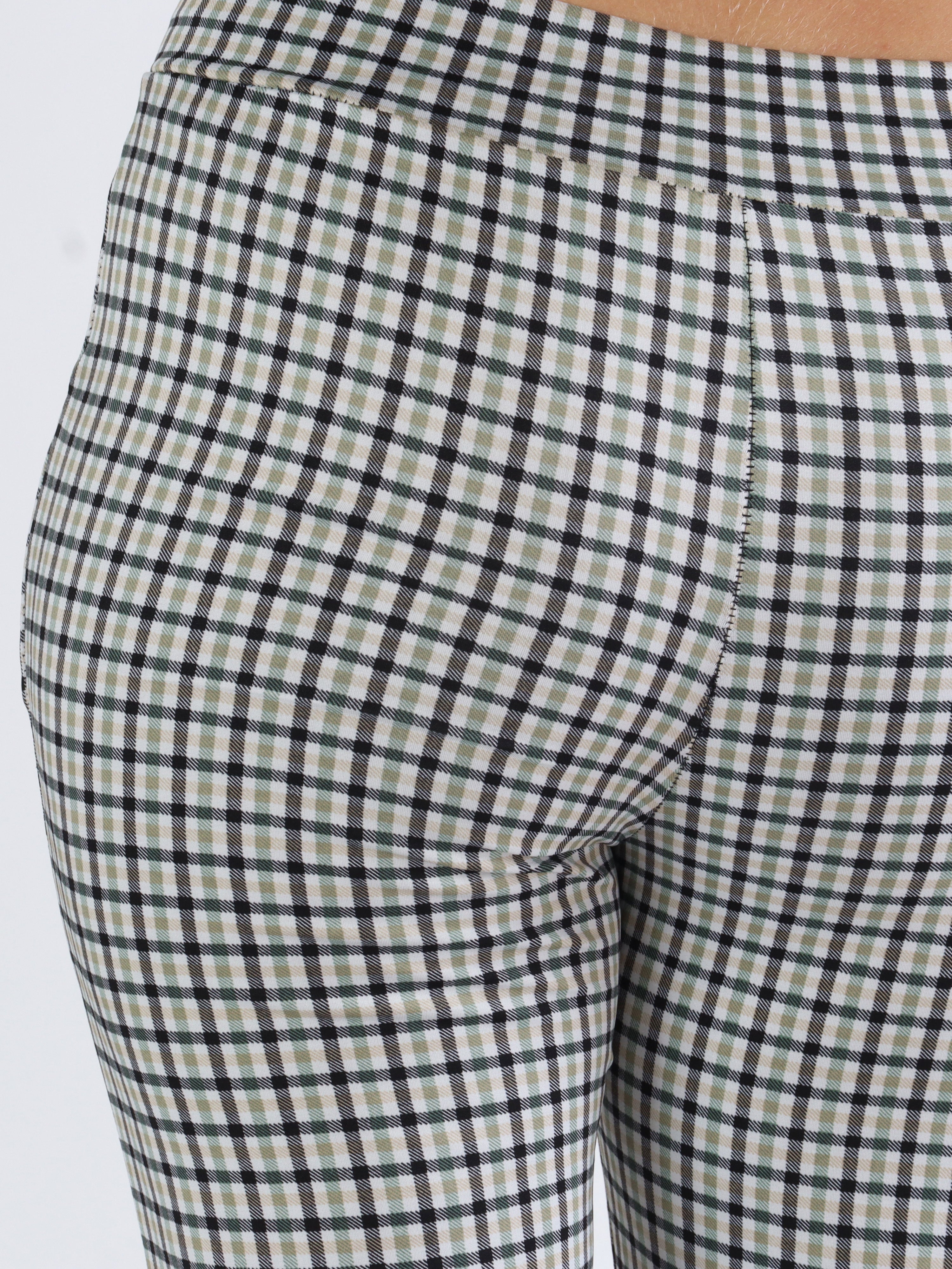 Selena - Rutiga elastiska byxor med guldknappar - Blue