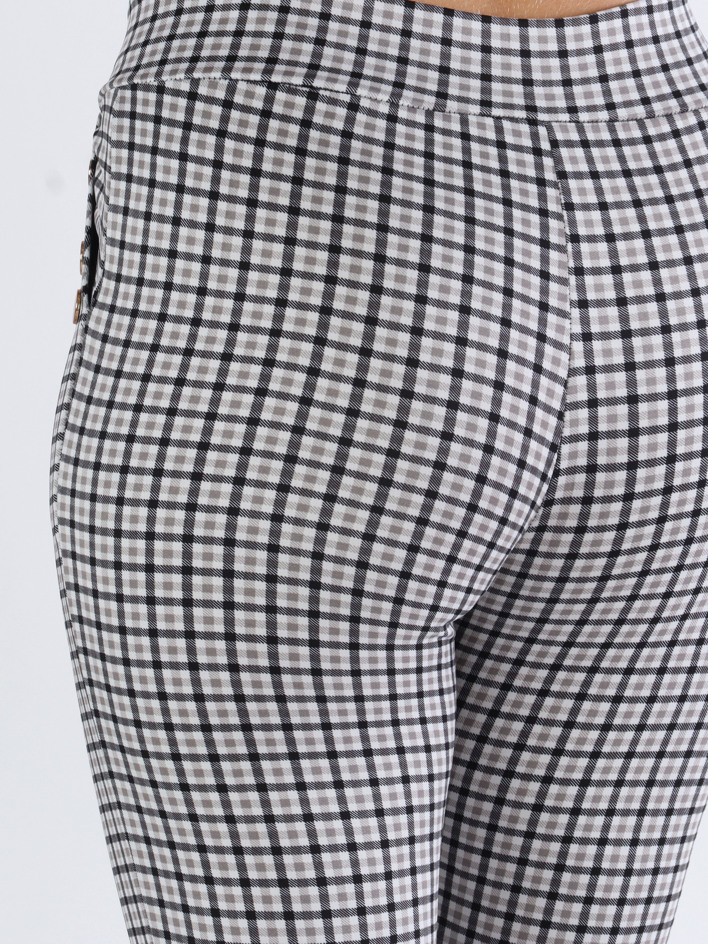 Selena - Rutiga elastiska byxor med guldknappar