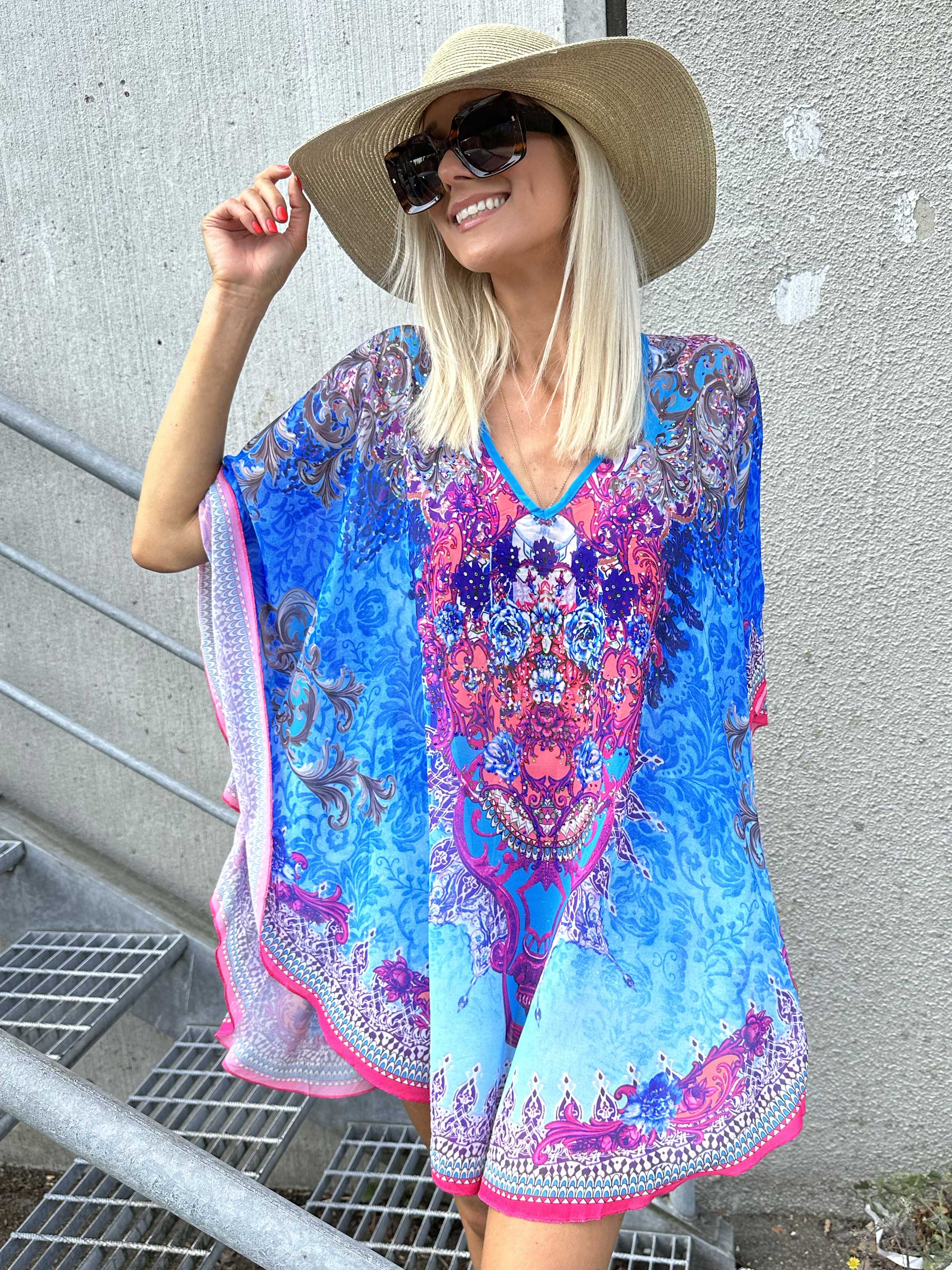 Sigga - Mönstrad halvtransparent tunika med mockabård - Black