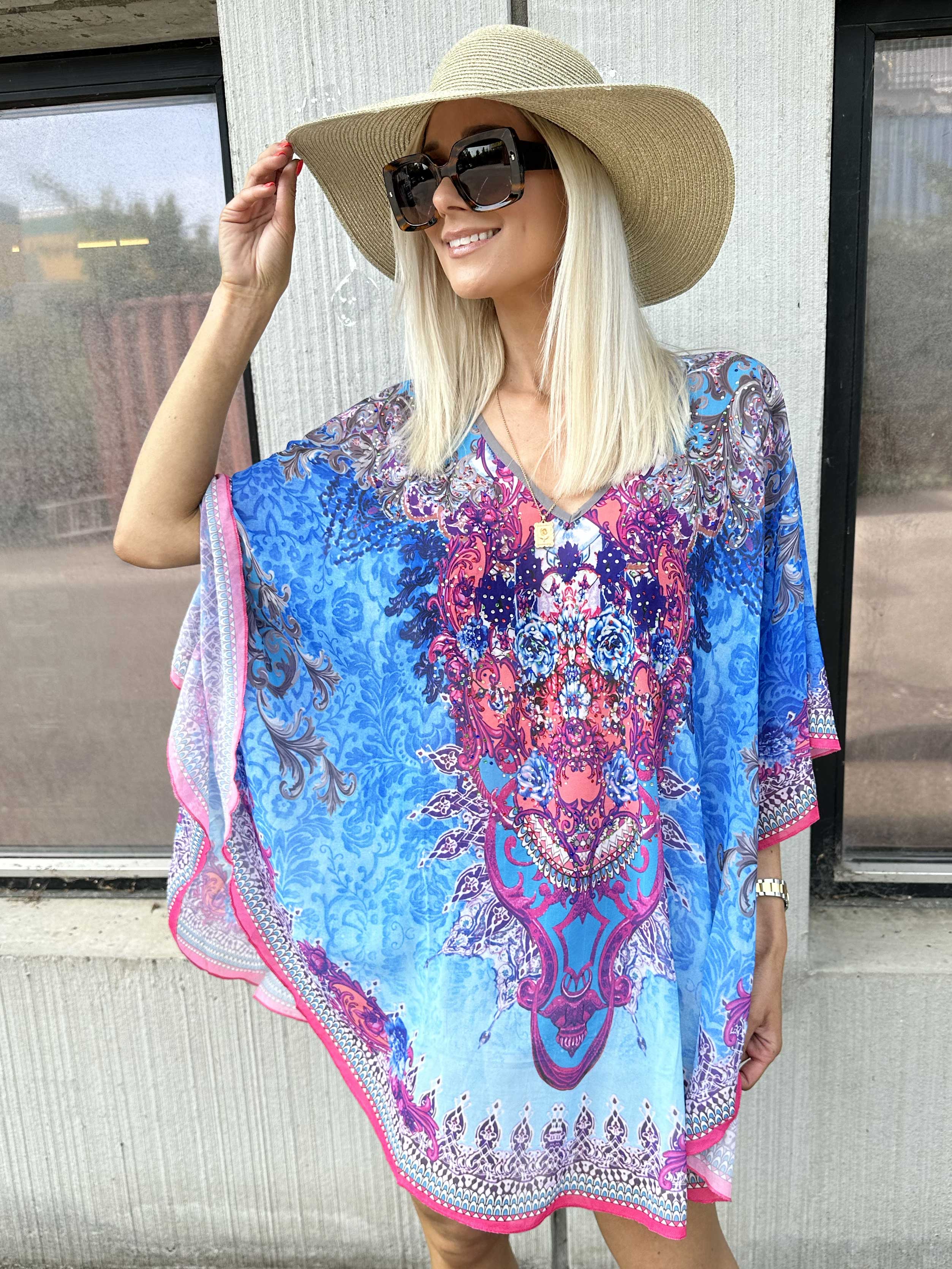 Sigga - Mönstrad halvtransparent tunika med mockabård